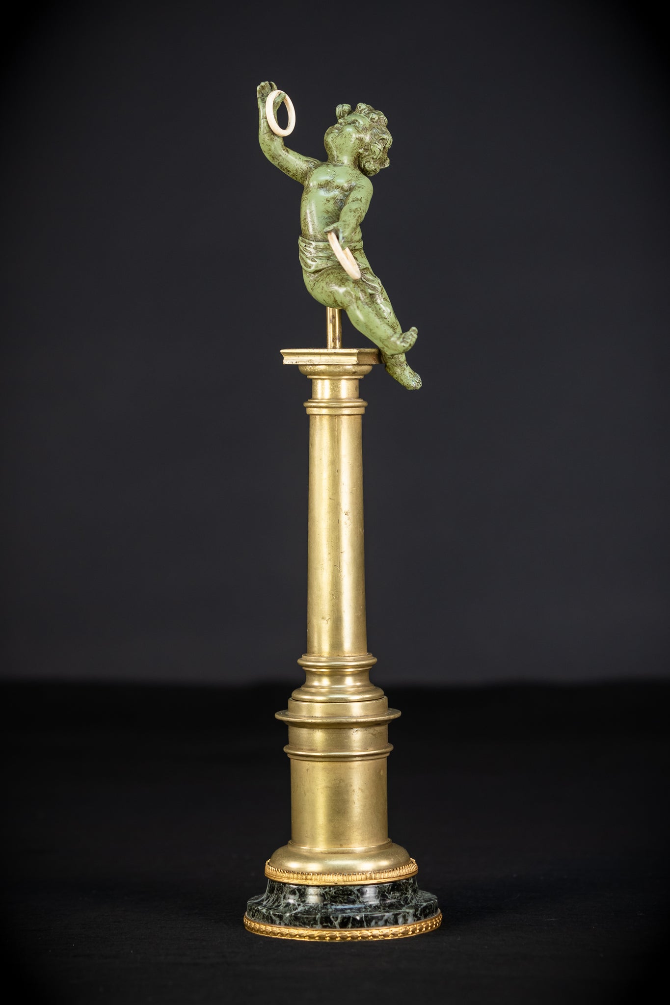 Bronze Putto on Column Statue | 13.8"
