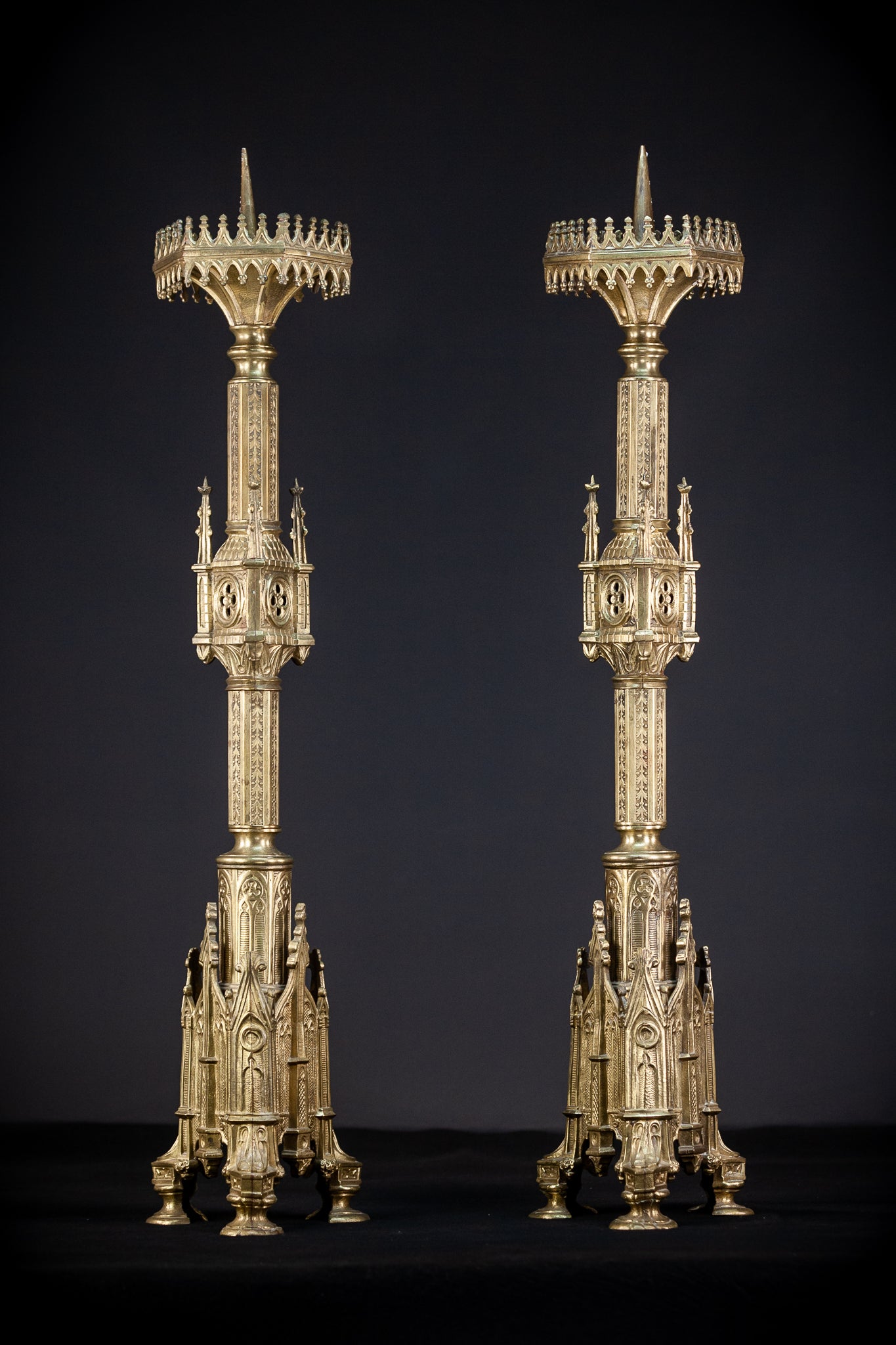 Pair of Gilded Bronze Candlesticks | 1800s Antique | 28.7" / 73 cm