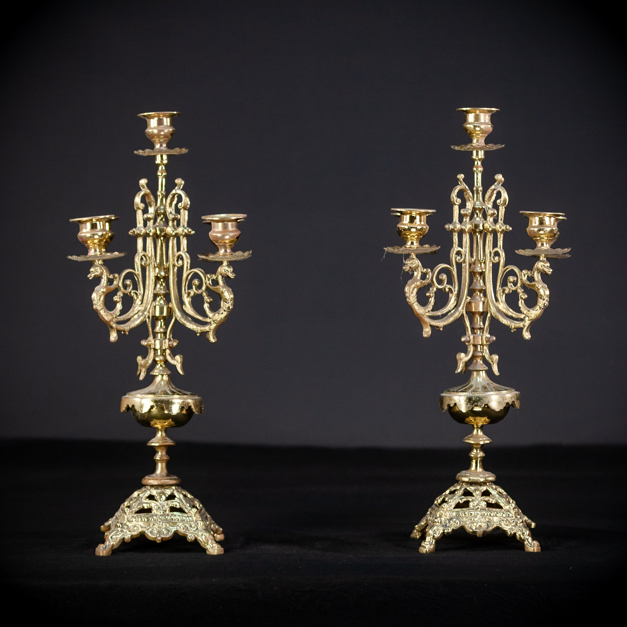 Bronze Brass Candelabras | Vintage 15.6" / 39.5 cm