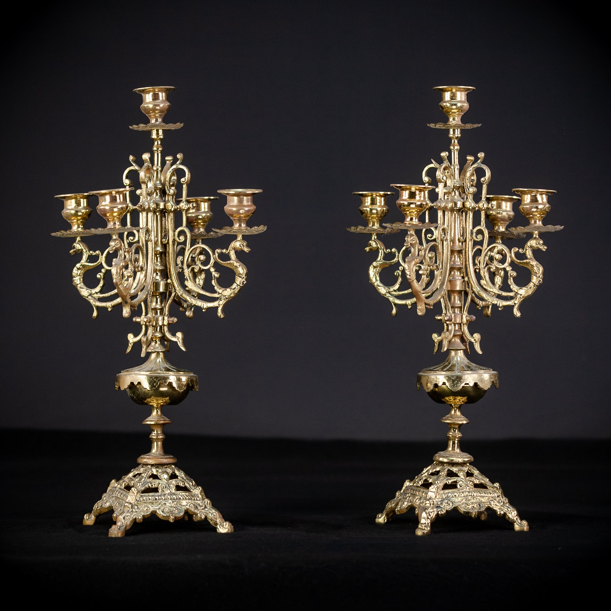 Bronze Brass Candelabras | Vintage 15.6" / 39.5 cm