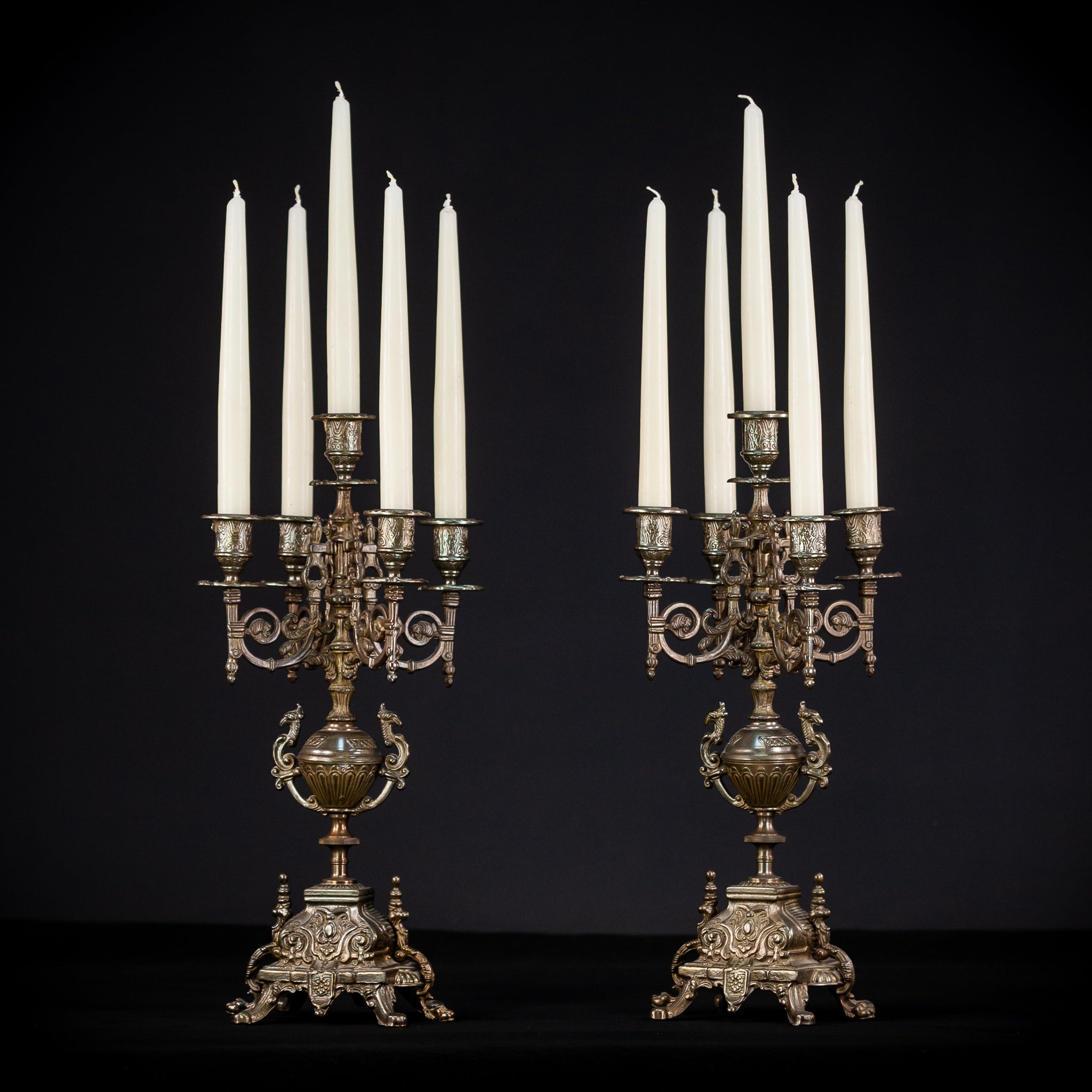 Pair of Baroque Bronze Candelabras | Vintage 16.9" / 43 cm