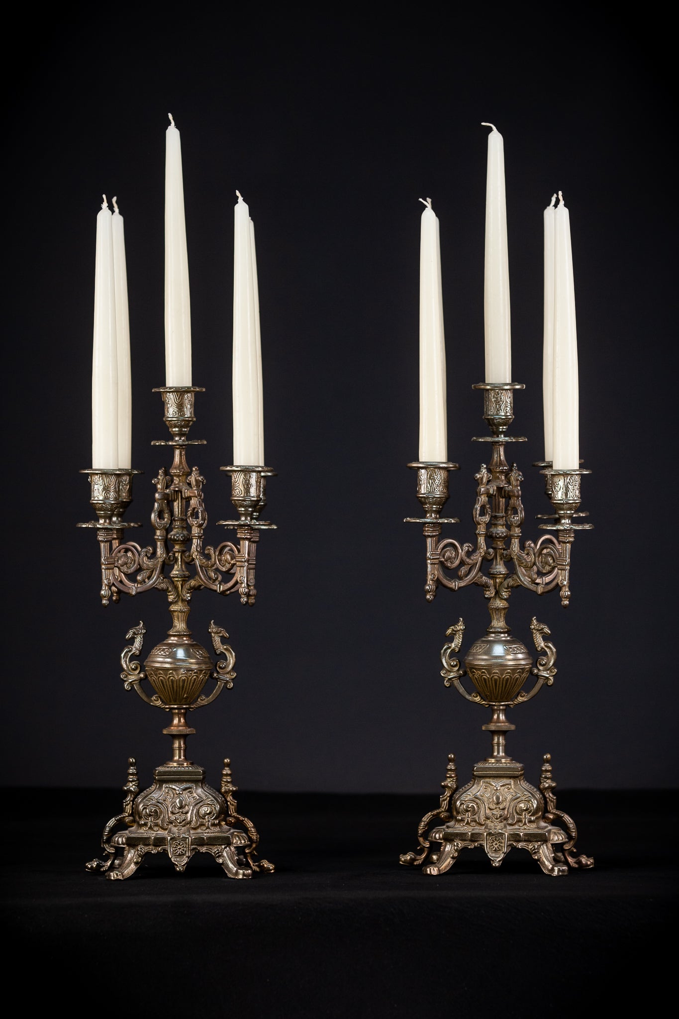 Pair of Baroque Bronze Candelabras | Vintage 16.9" / 43 cm