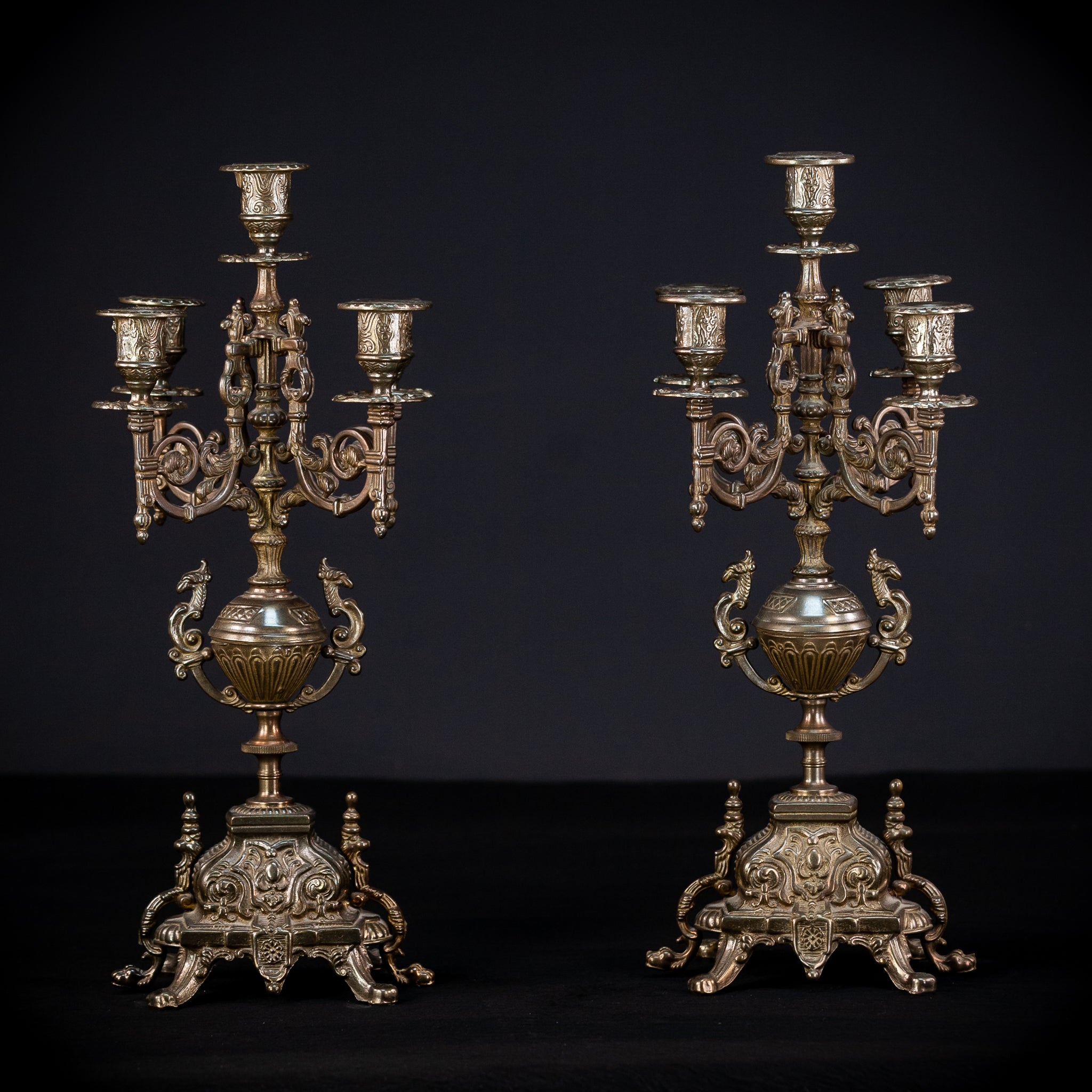 Pair of Baroque Bronze Candelabras | Vintage 16.9" / 43 cm