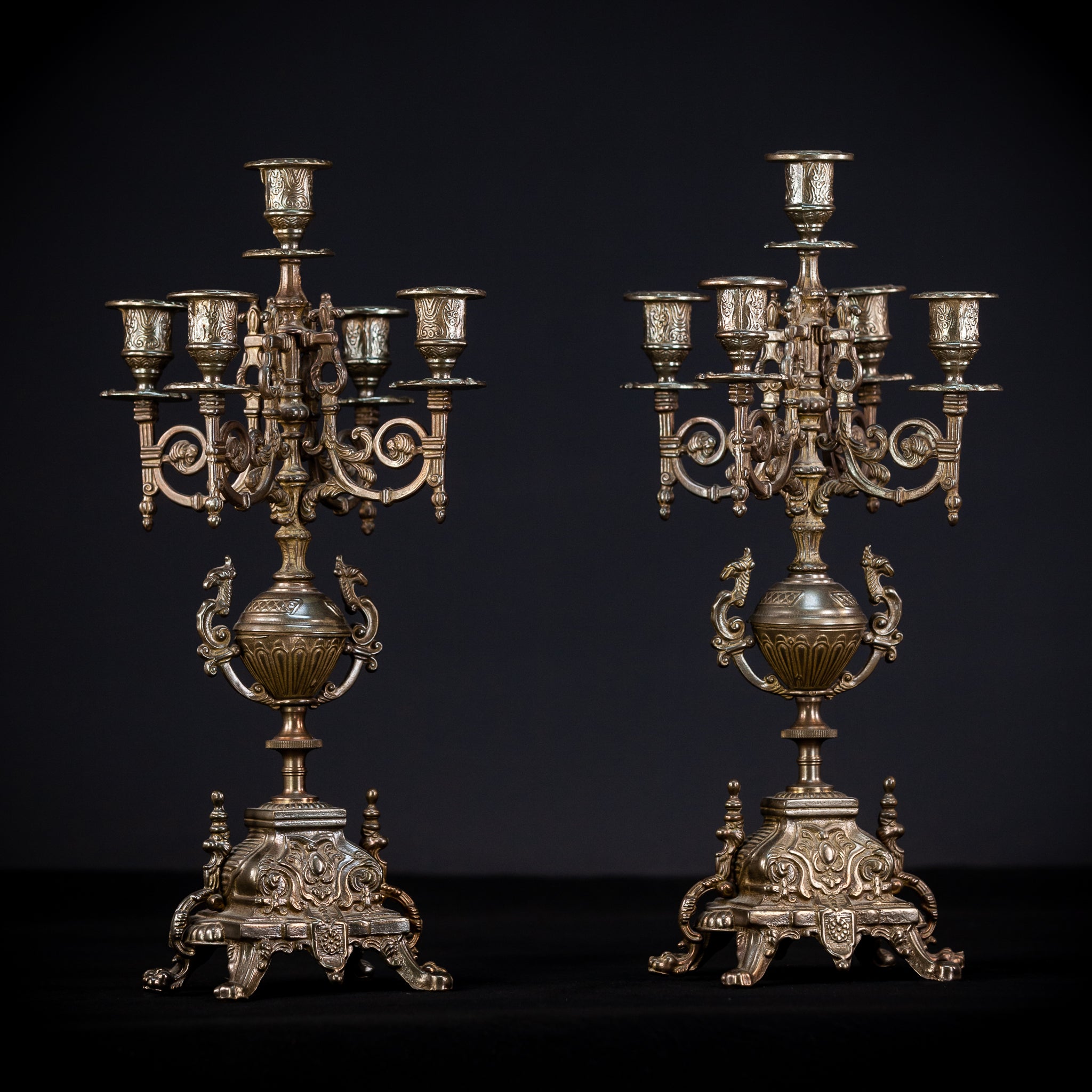 Pair of Baroque Bronze Candelabras | Vintage 16.9" / 43 cm