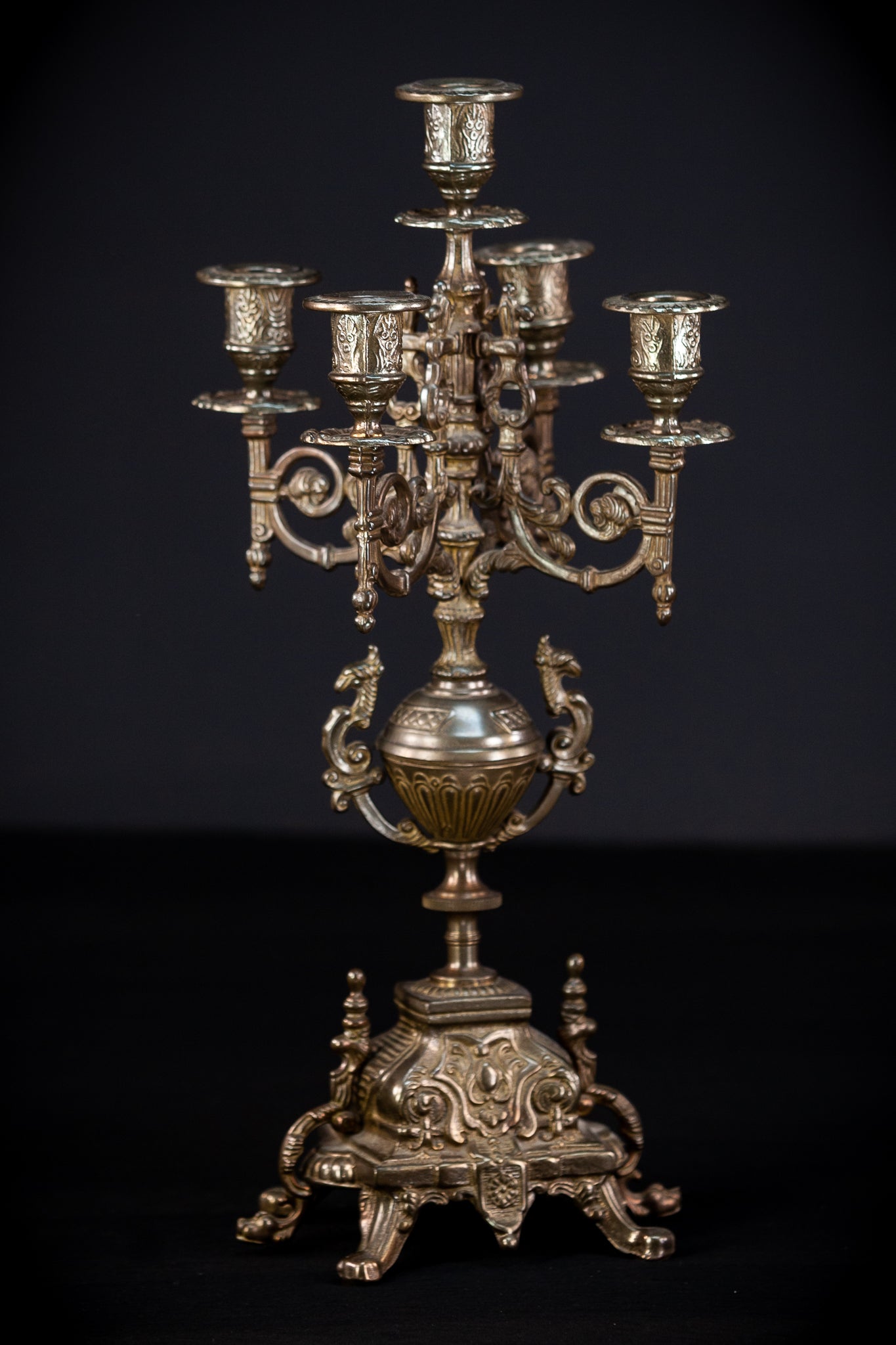 Pair of Baroque Bronze Candelabras | Vintage 16.9" / 43 cm