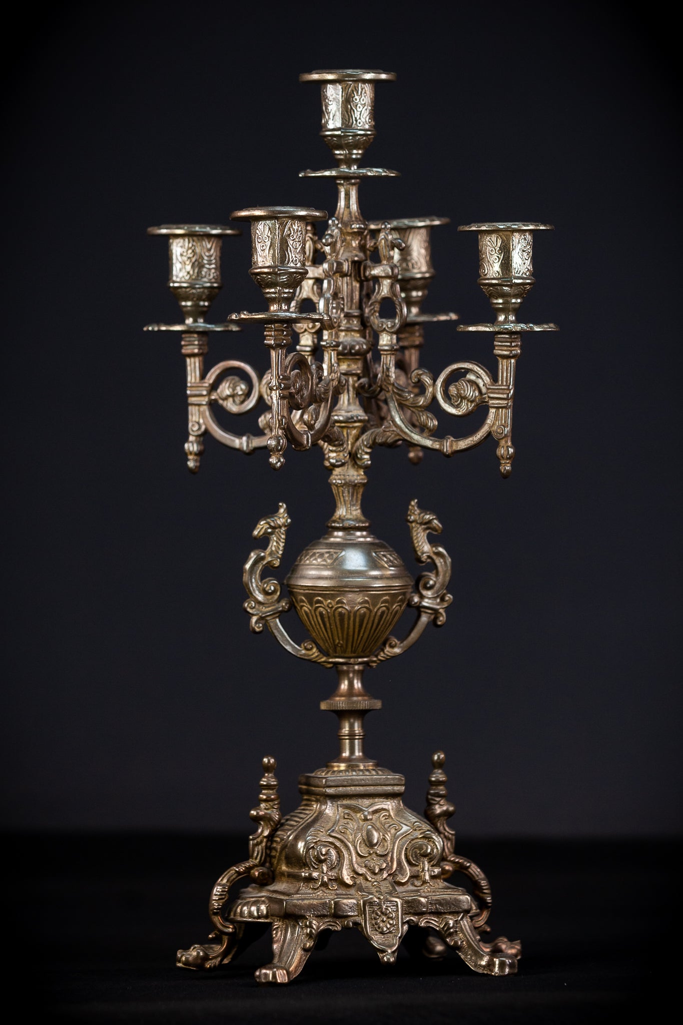 Pair of Baroque Bronze Candelabras | Vintage 16.9" / 43 cm