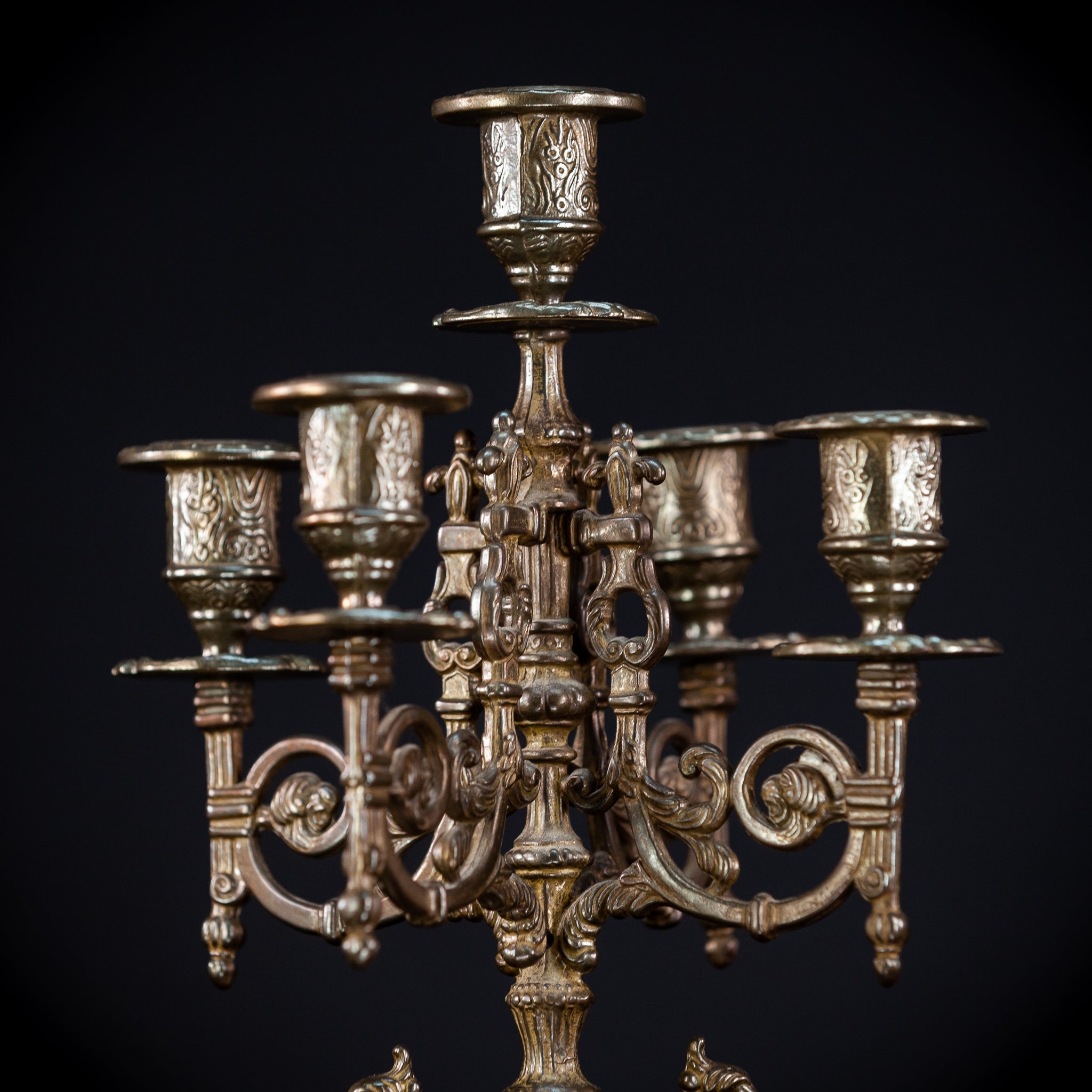 Pair of Baroque Bronze Candelabras | Vintage 16.9" / 43 cm