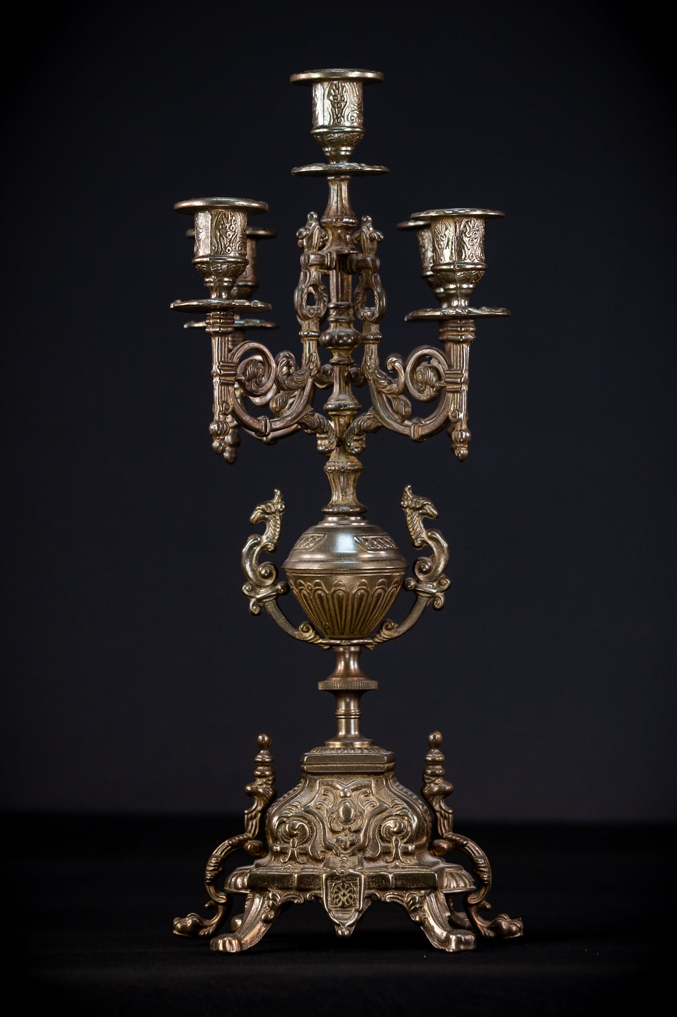 Pair of Baroque Bronze Candelabras | Vintage 16.9" / 43 cm