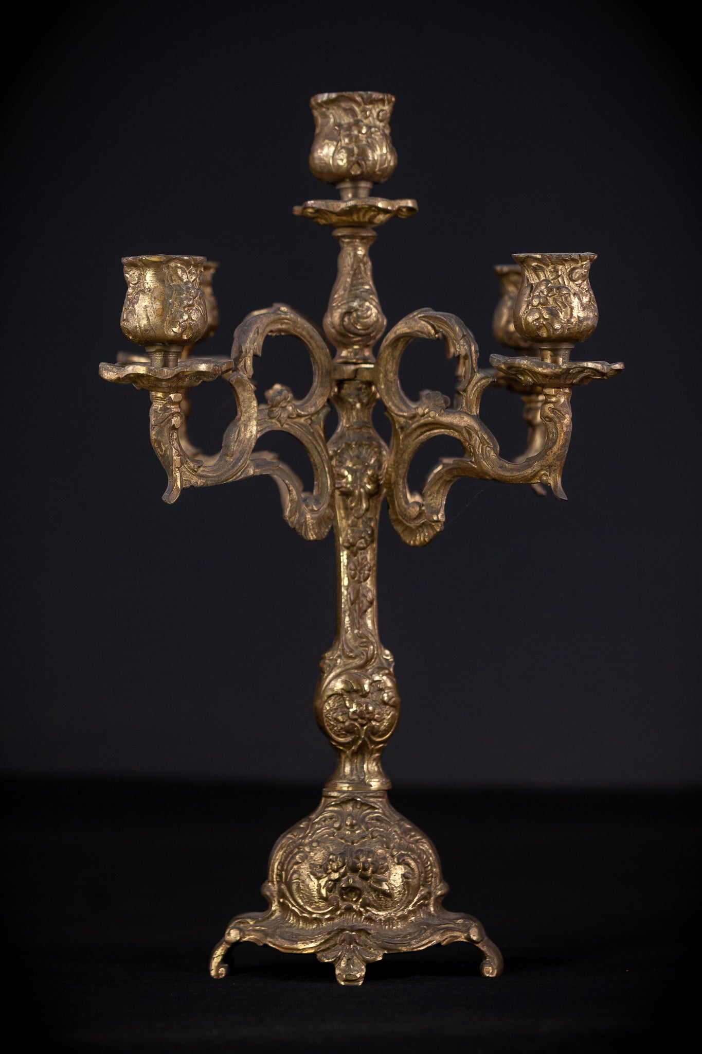 Bronze 5 Arms Candelabra | mid 1900s Vintage | 14" / 35.5 cm