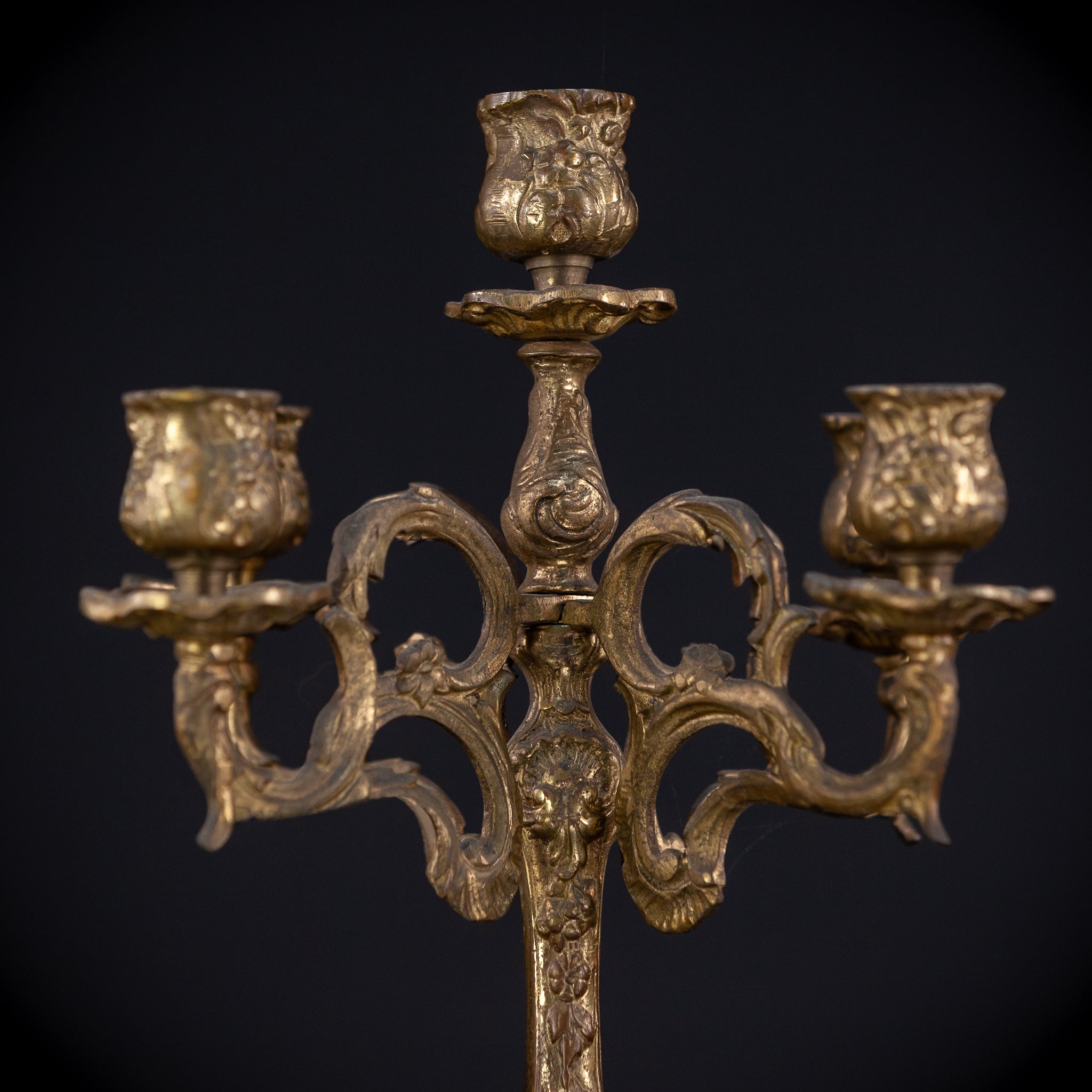 Bronze 5 Arms Candelabra | mid 1900s Vintage | 14" / 35.5 cm