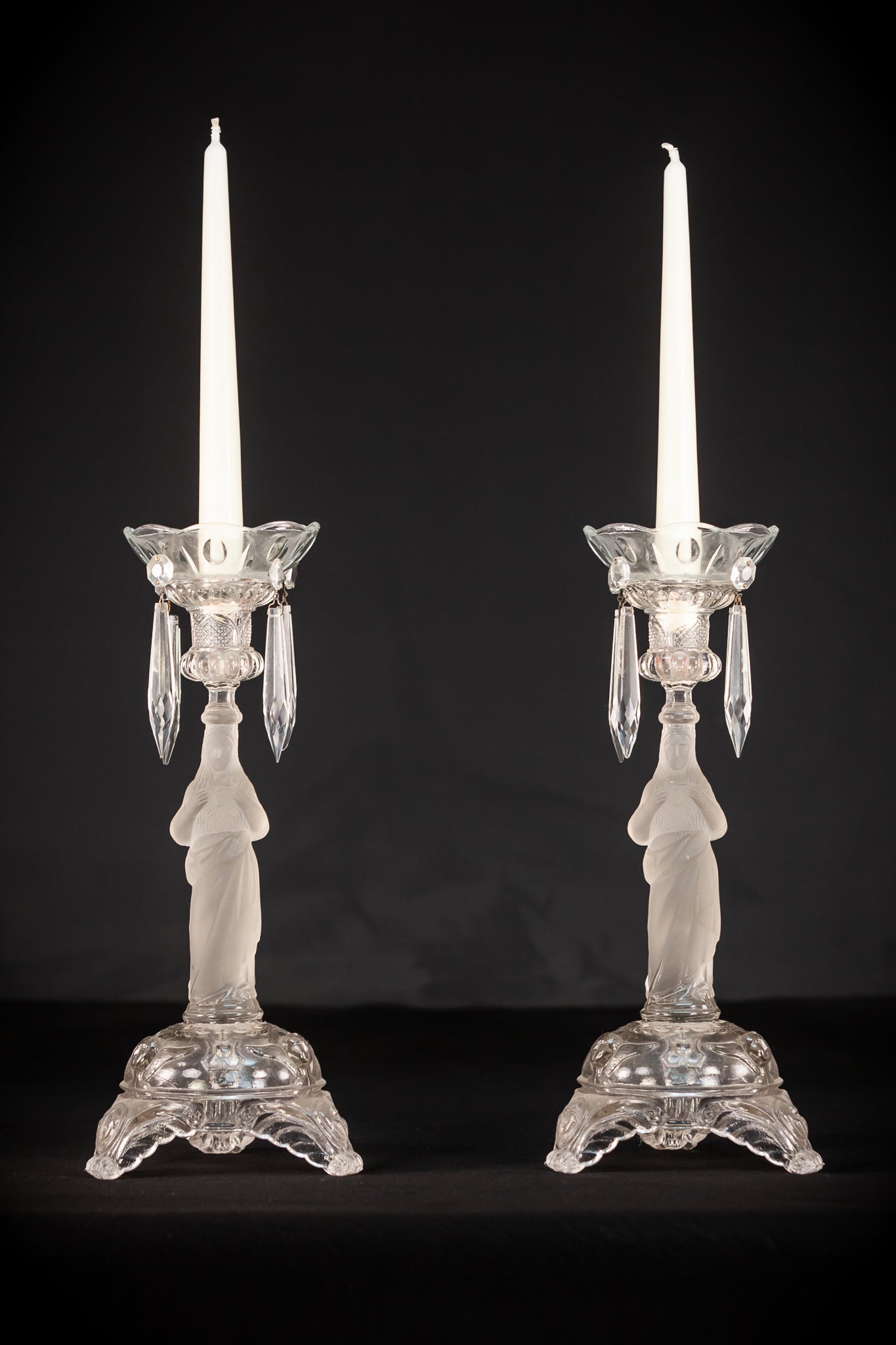Candlesticks Pair | French Antique Glass | 13"