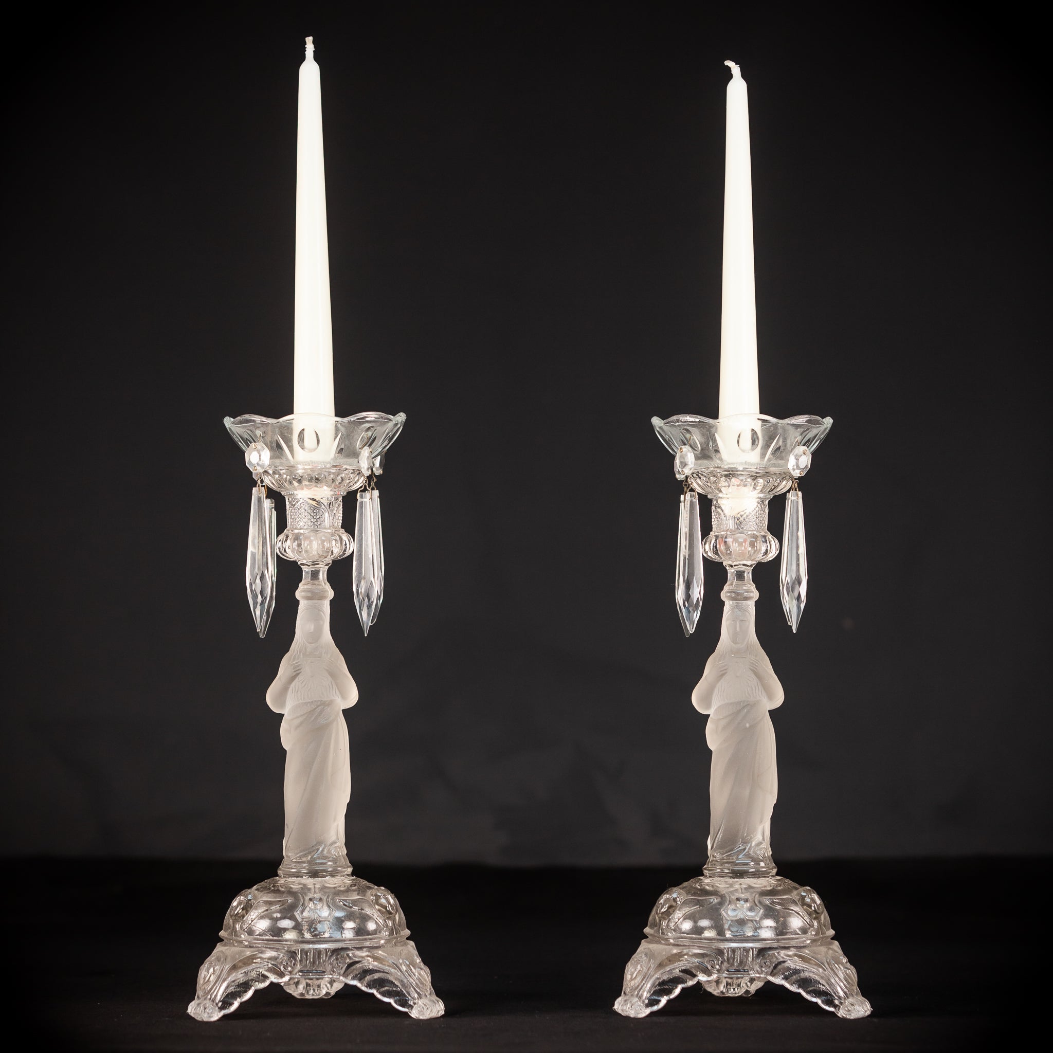 Candlesticks Pair | French Antique Glass | 13"
