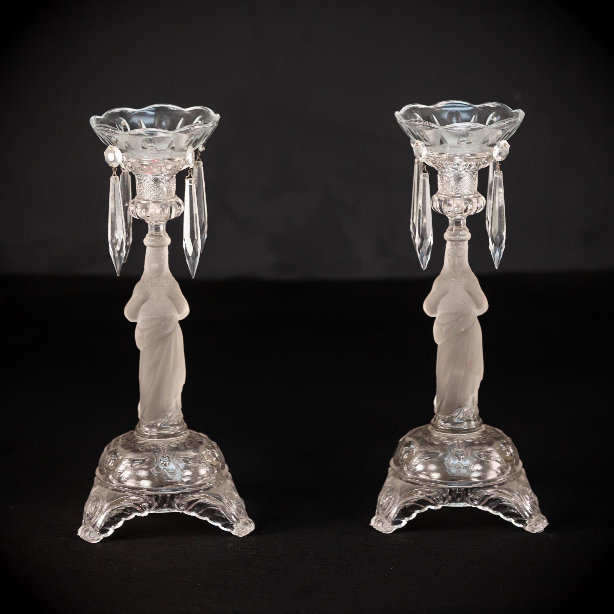 Candlesticks Pair | French Antique Glass | 13"