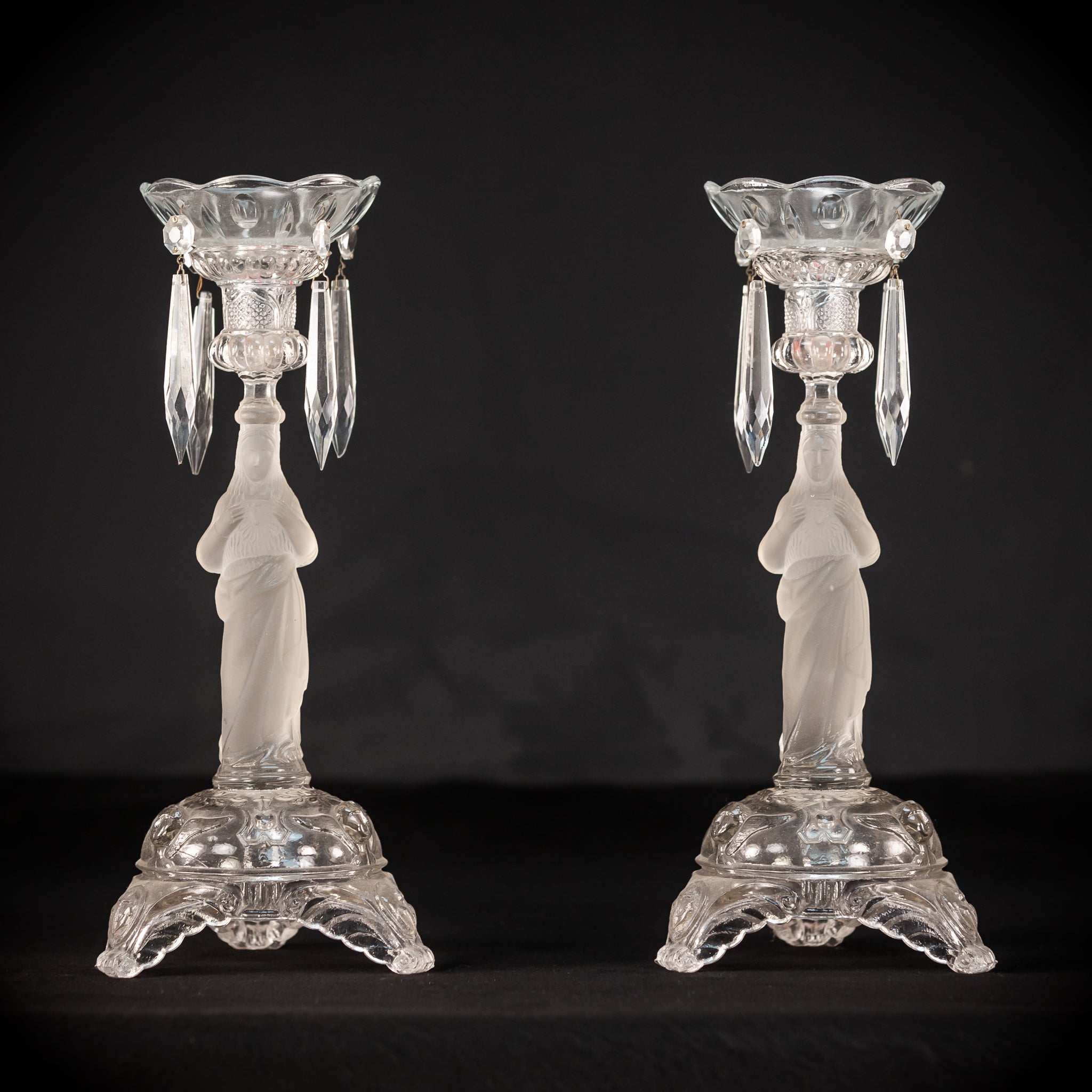 Candlesticks Pair | French Antique Glass | 13"