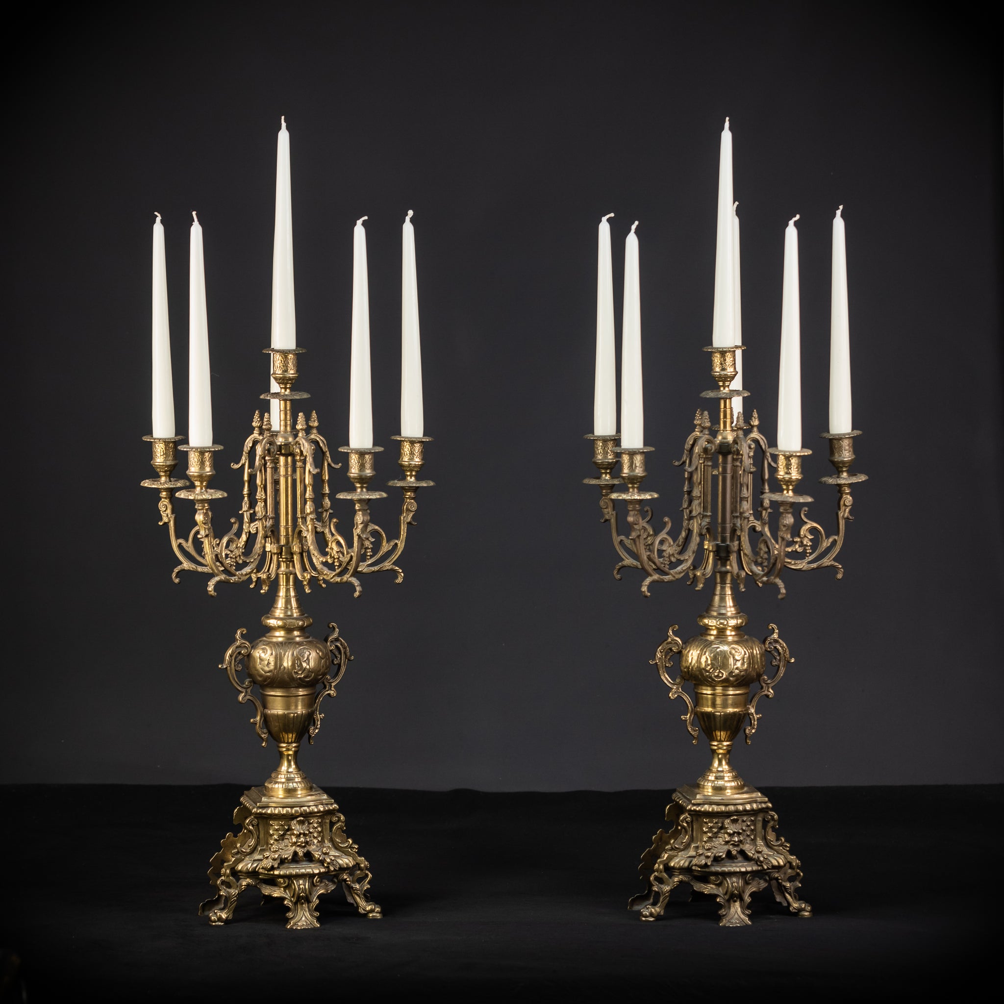 Pair of Baroque Bronze Candelabras | Vintage 24" / 61 cm
