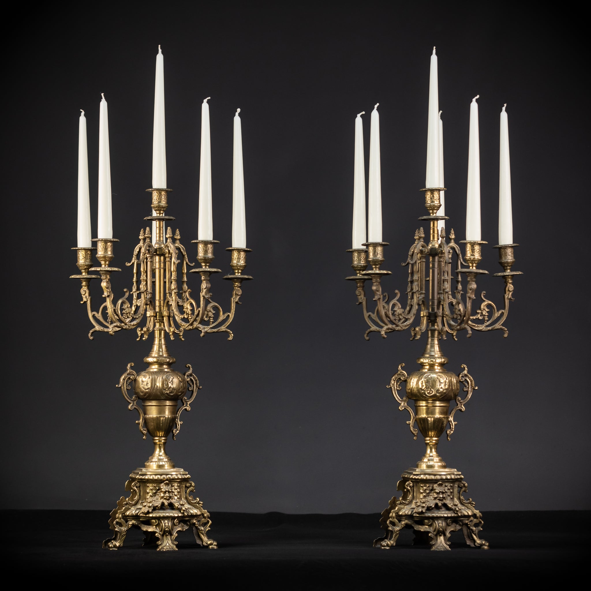 Pair of Baroque Bronze Candelabras | Vintage 24" / 61 cm