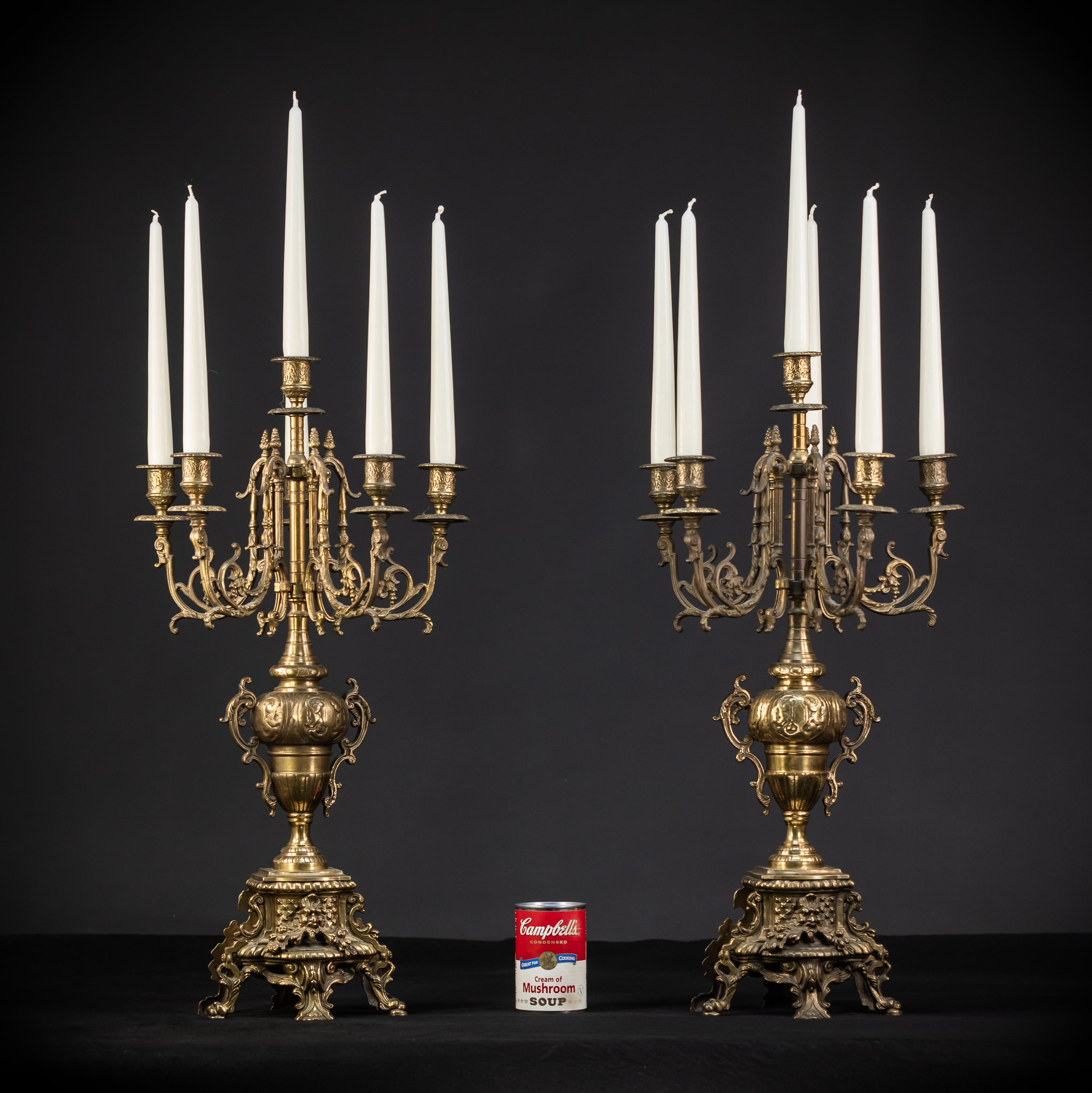 Pair of Baroque Bronze Candelabras | Vintage 24" / 61 cm
