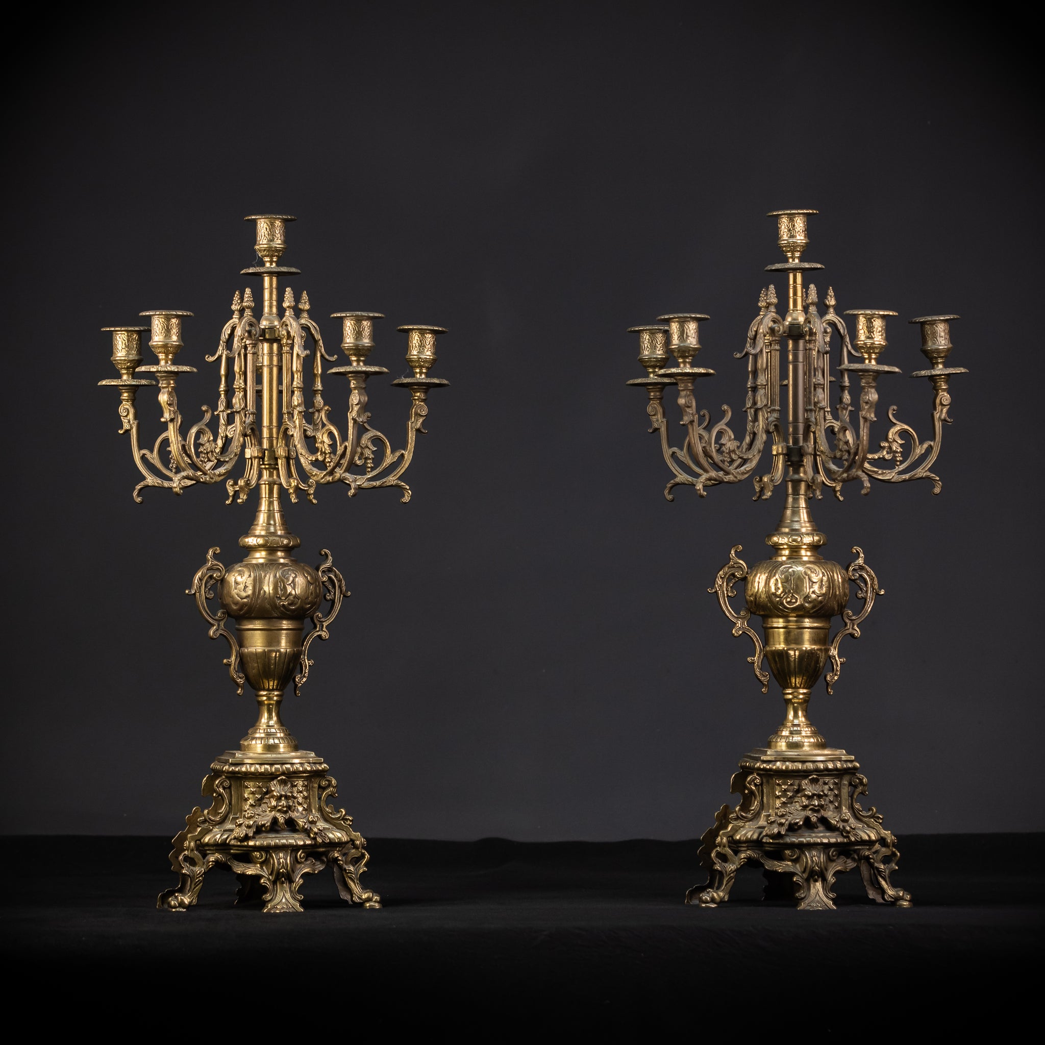 Pair of Baroque Bronze Candelabras | Vintage 24" / 61 cm