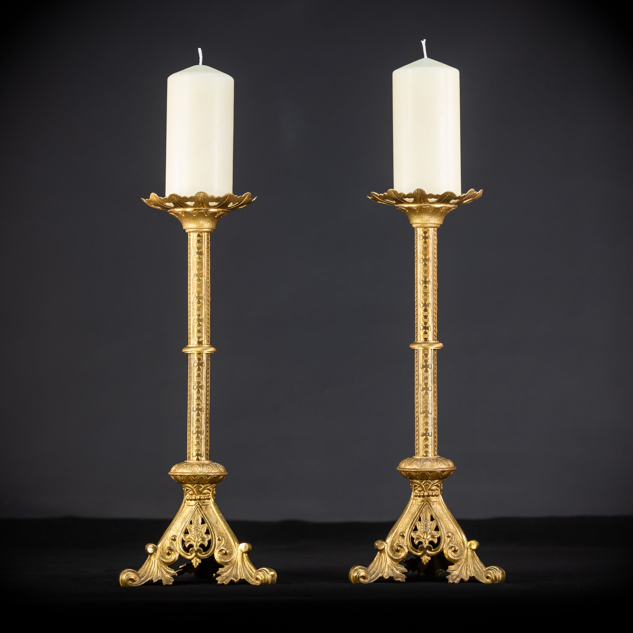 Pair of Gothic Bronze Candlesticks | 1800s Antique