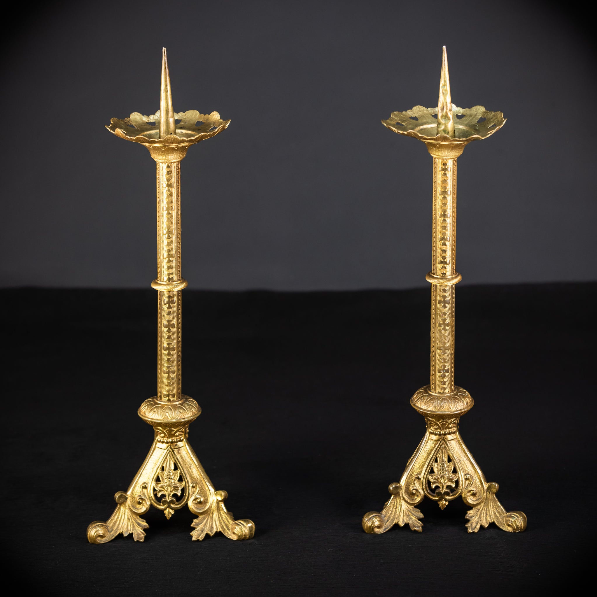 Pair of Gothic Bronze Candlesticks | 1800s Antique