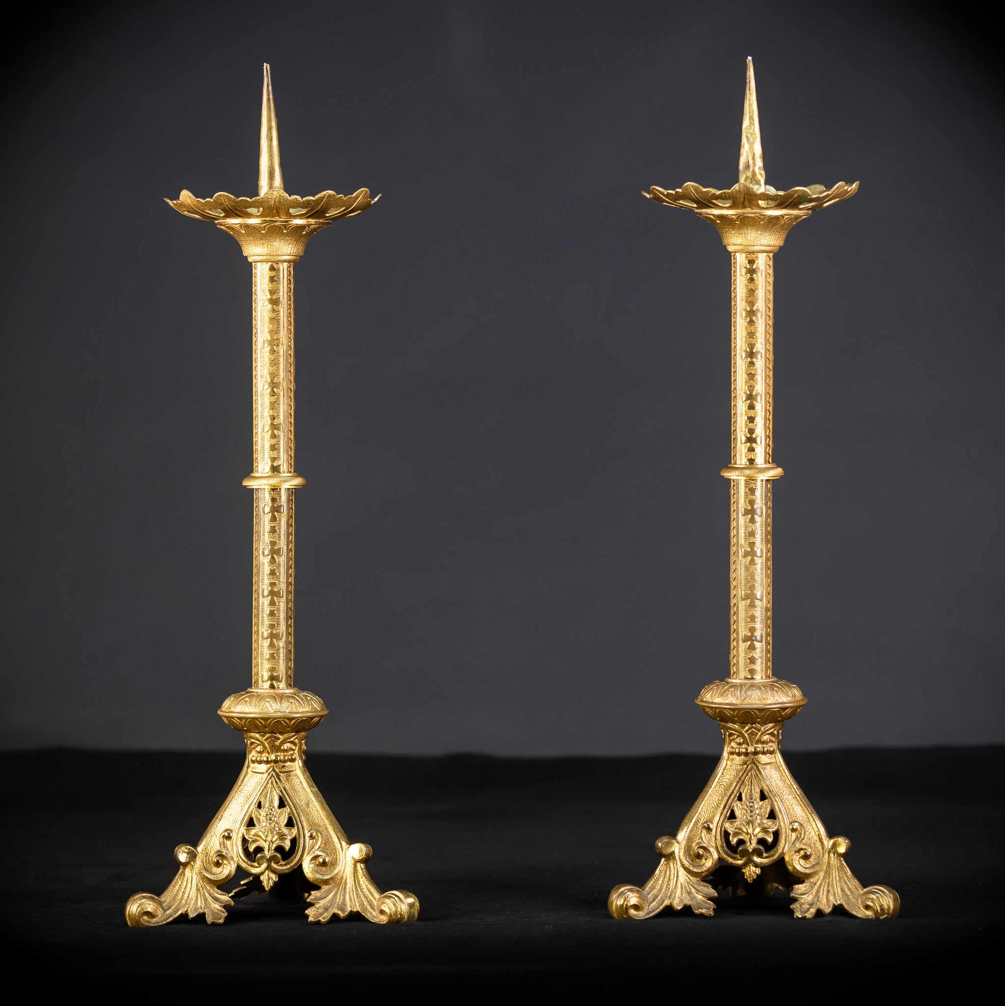 Pair of Gothic Bronze Candlesticks | 1800s Antique
