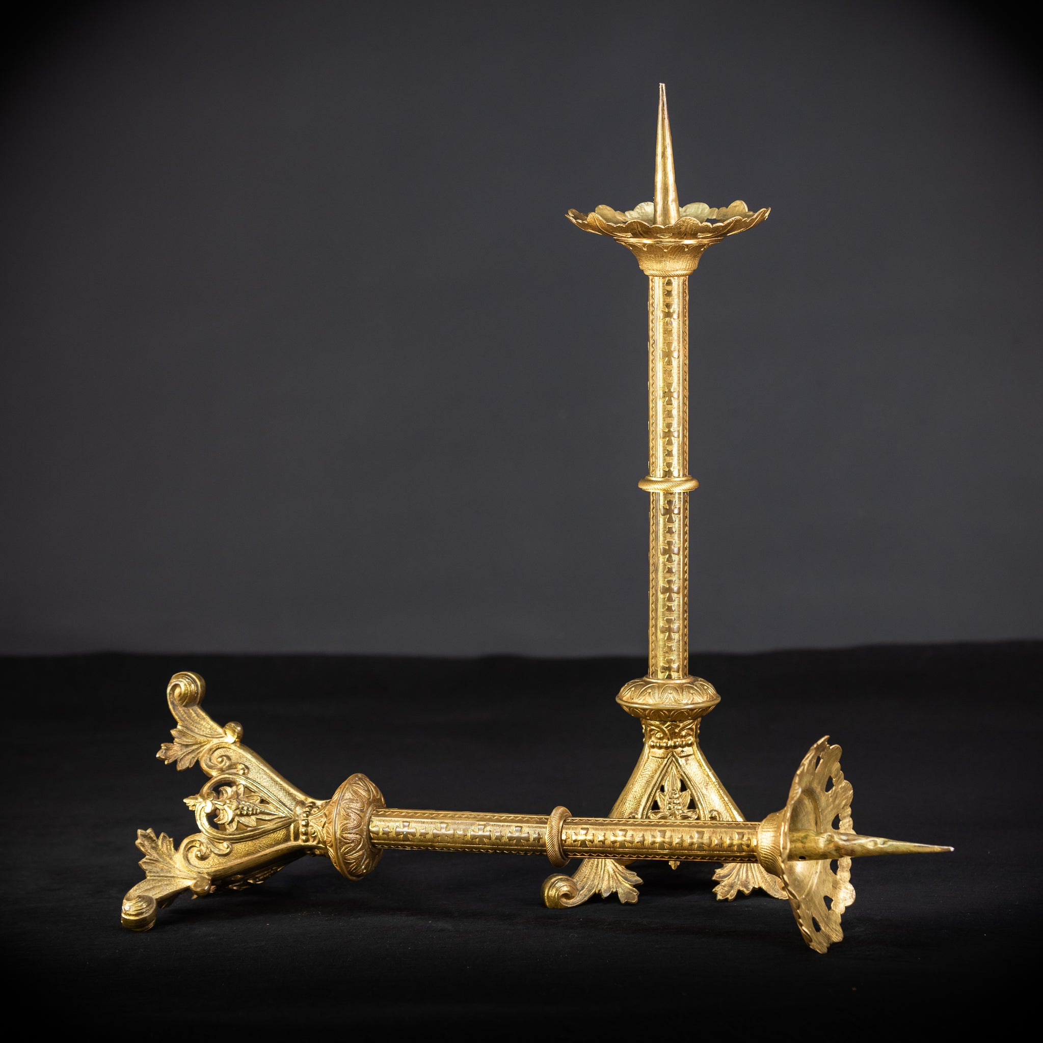 Pair of Gothic Bronze Candlesticks | 1800s Antique
