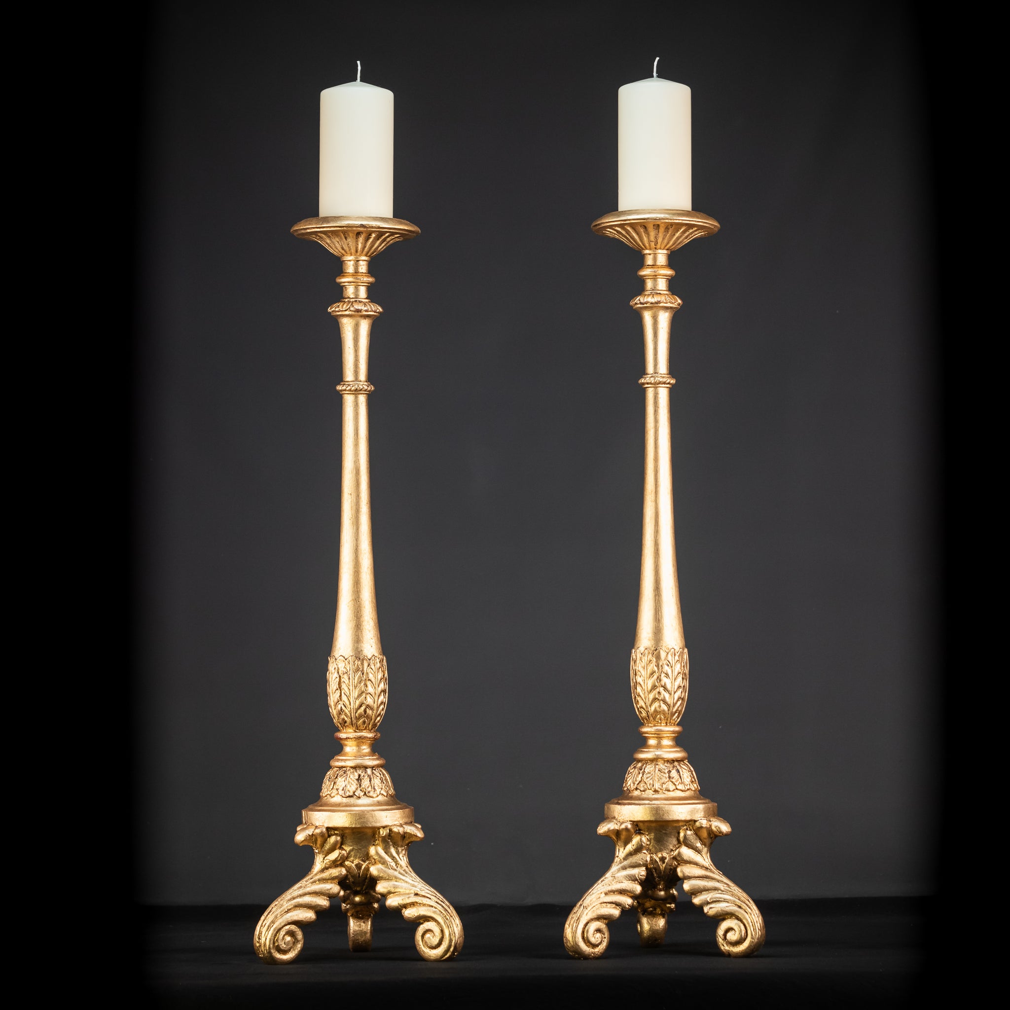 Candlesticks Pair French | Gilded Wood 1800s Antique 33.1"