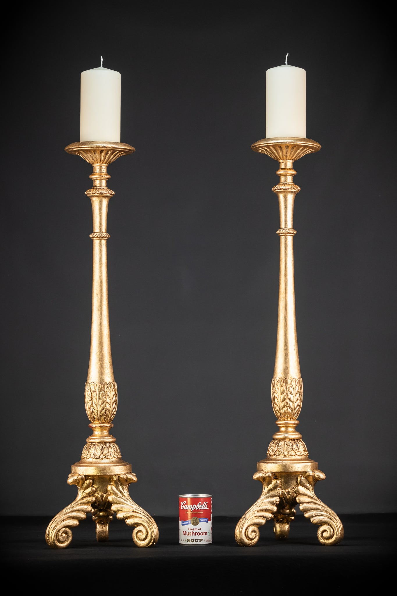 Candlesticks Pair French | Gilded Wood 1800s Antique 33.1"