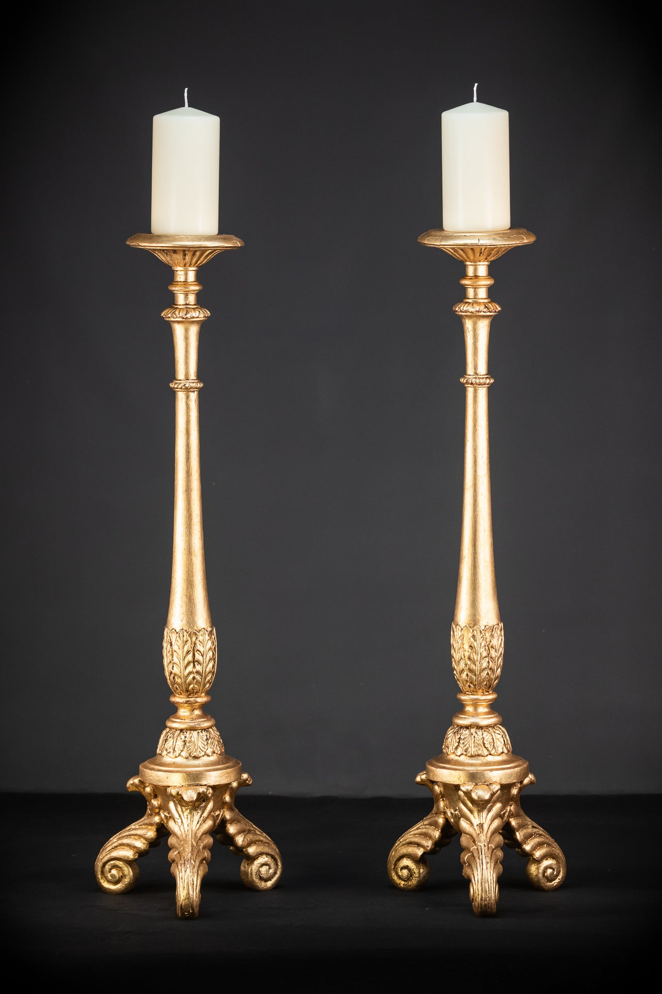 Candlesticks Pair French | Gilded Wood 1800s Antique 33.1"