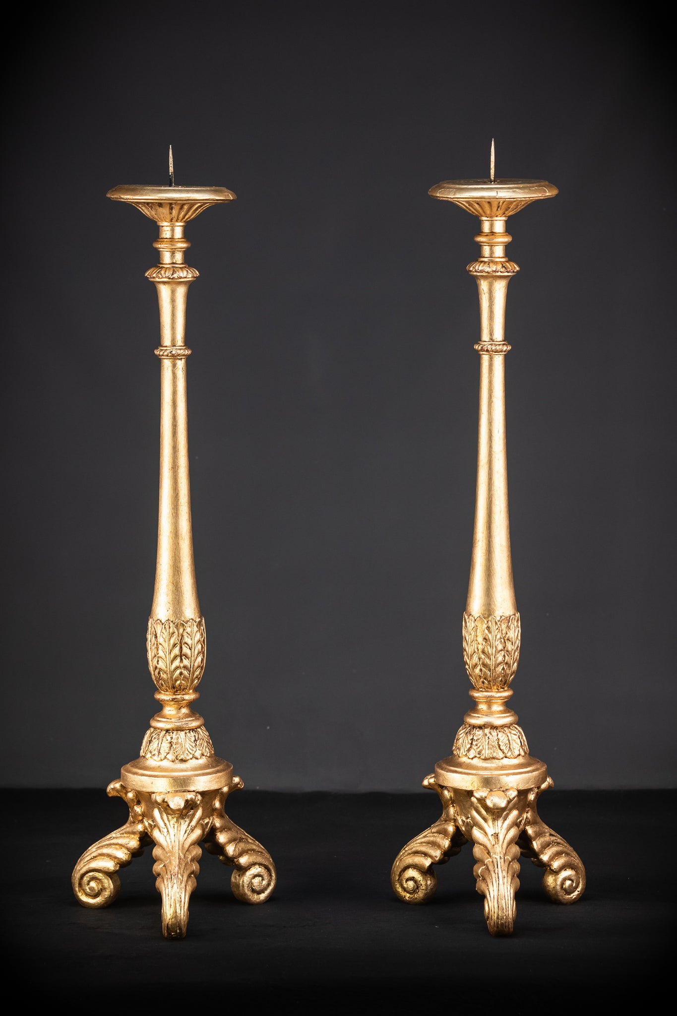 Candlesticks Pair French | Gilded Wood 1800s Antique 33.1"