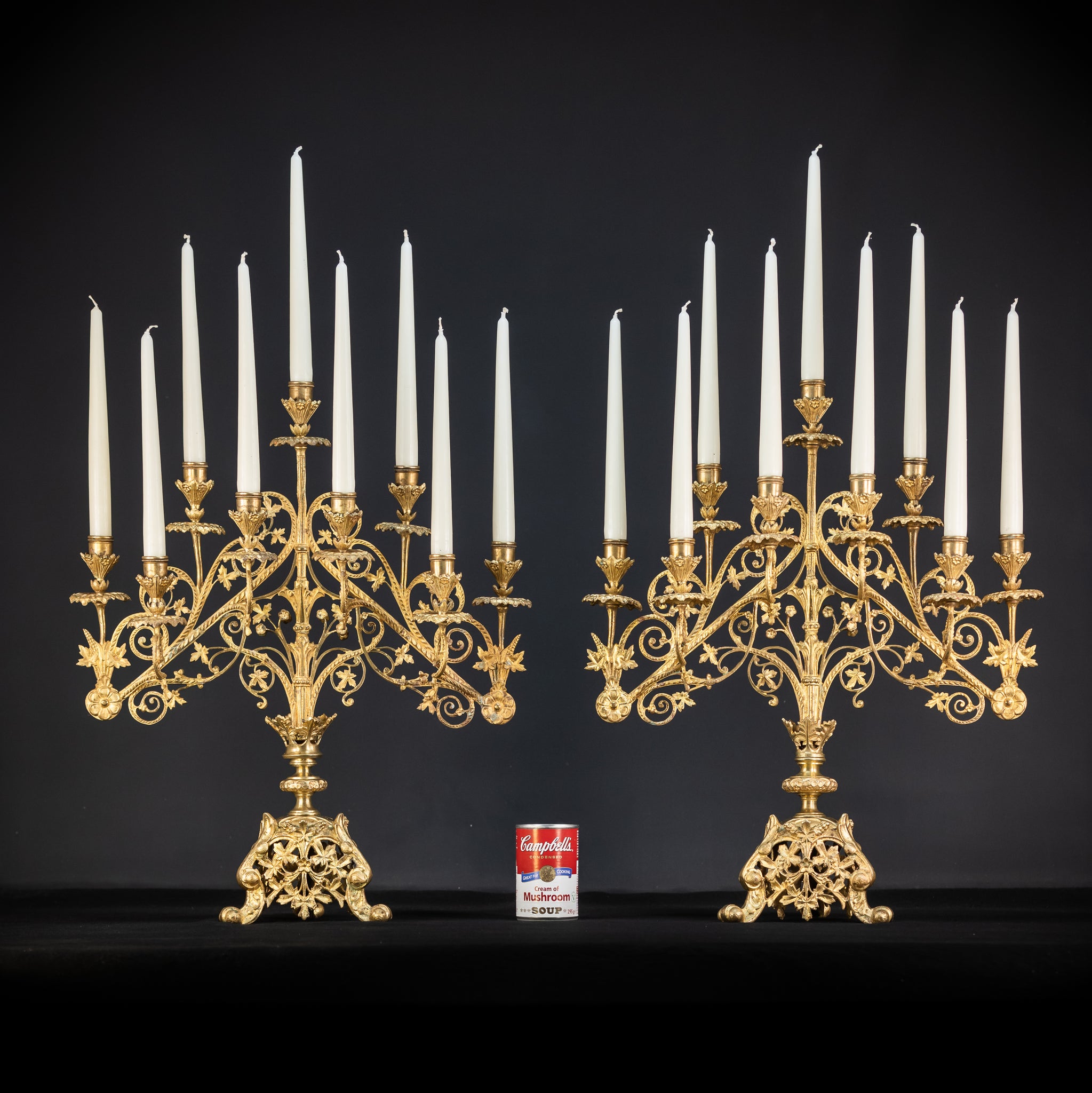 Pair of Baroque Gilded Bronze Candelabras | 1800s Antique | 22" / 56 cm