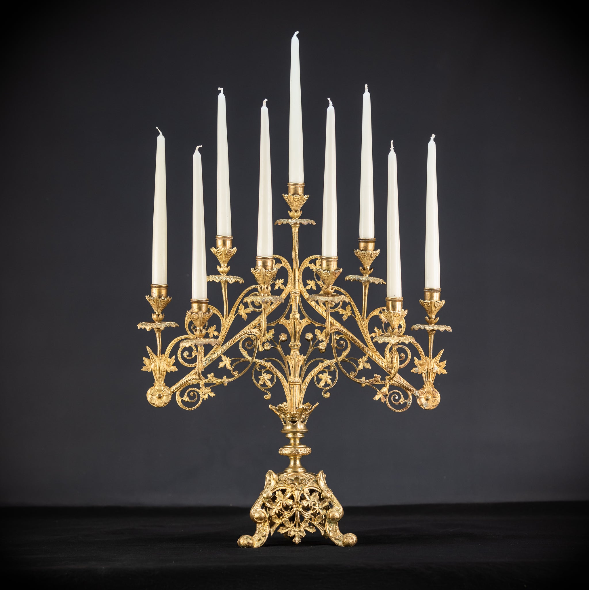 Pair of Baroque Gilded Bronze Candelabras | 1800s Antique | 22" / 56 cm