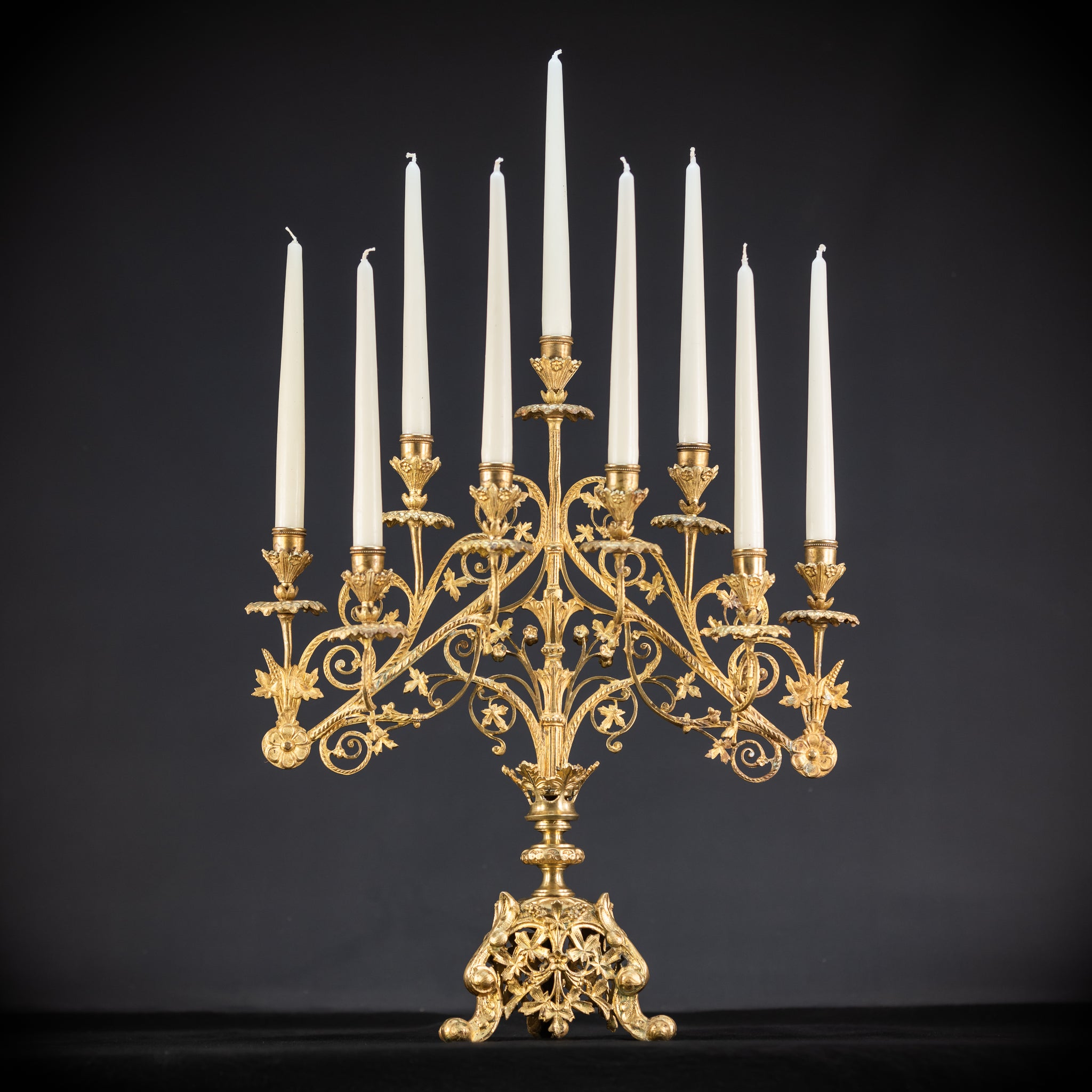Pair of Baroque Gilded Bronze Candelabras | 1800s Antique | 22" / 56 cm