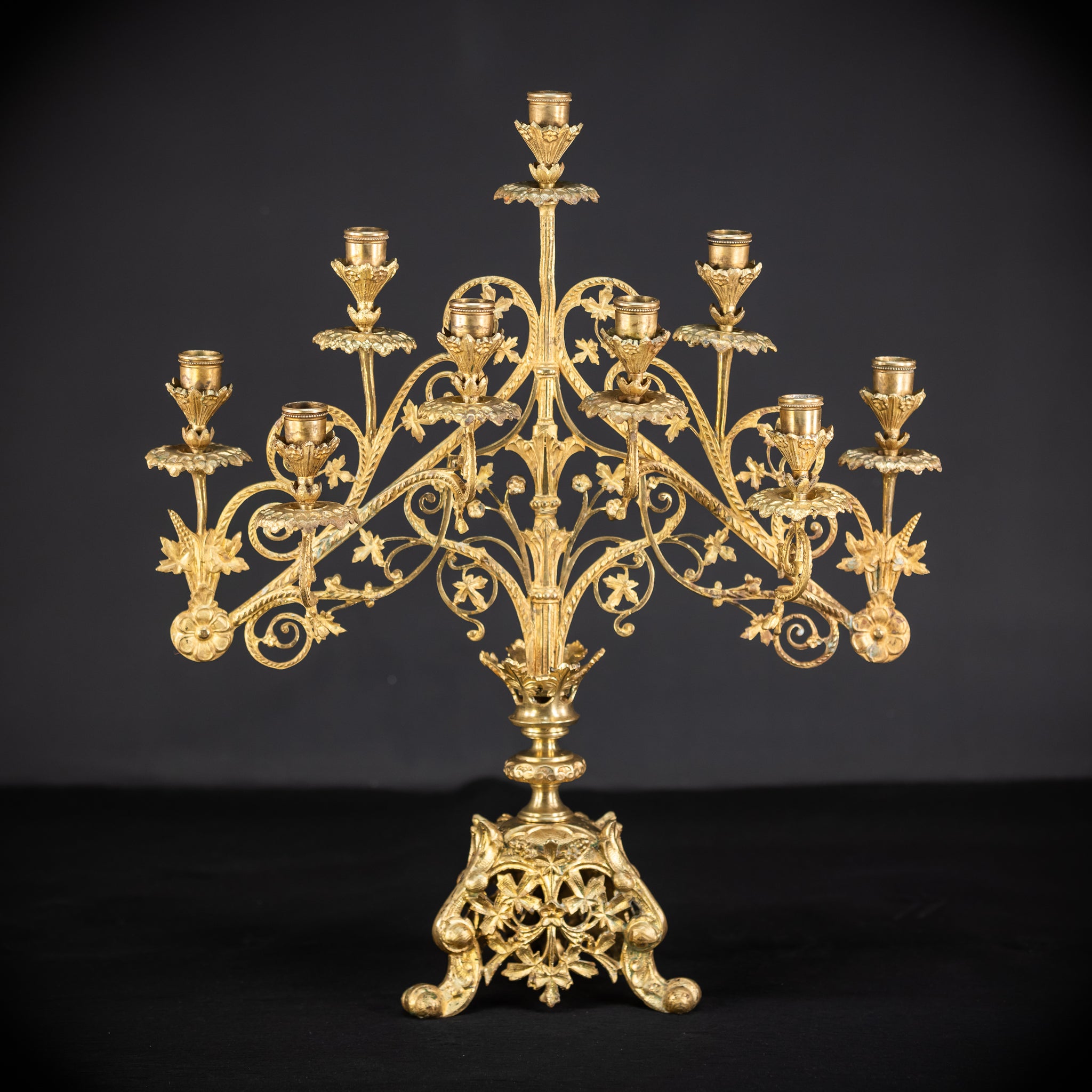 Pair of Baroque Gilded Bronze Candelabras | 1800s Antique | 22" / 56 cm