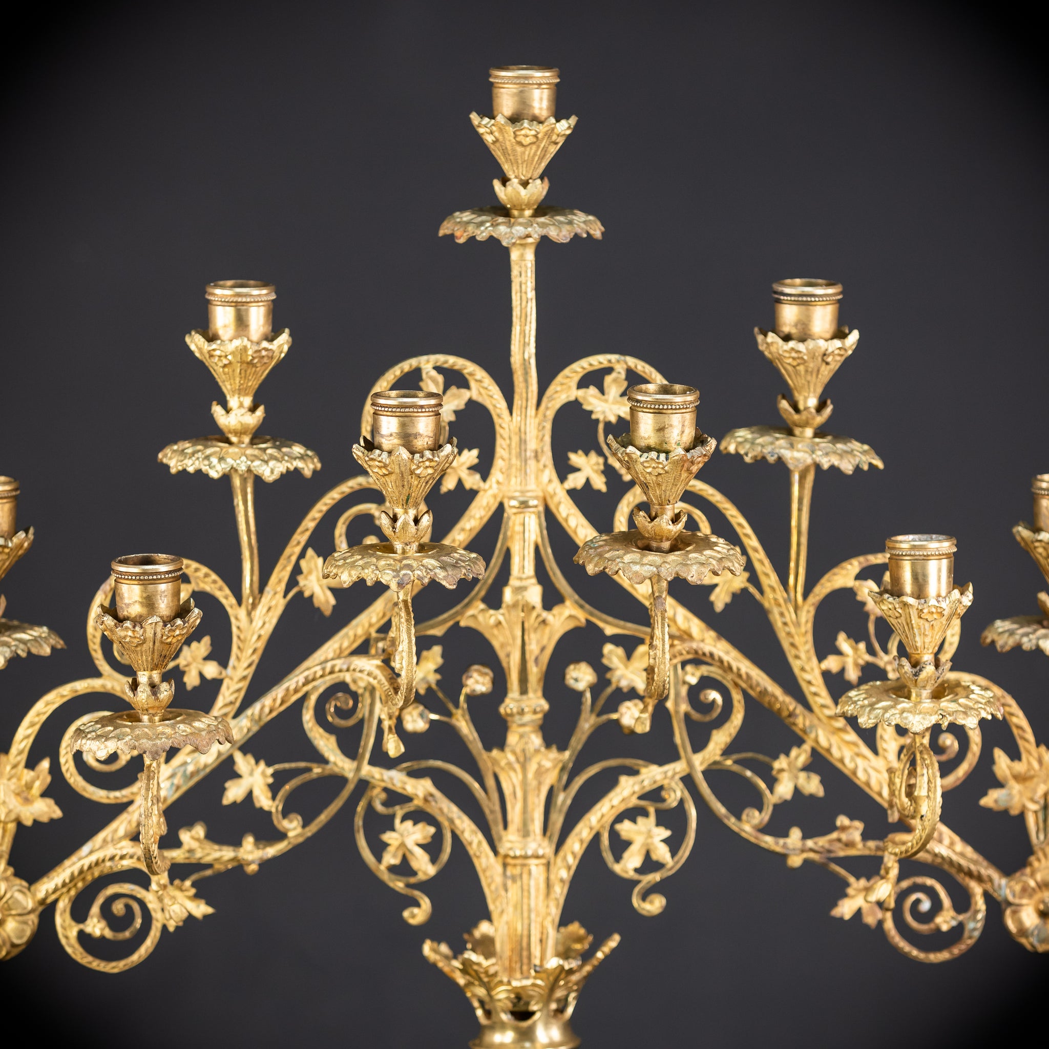 Pair of Baroque Gilded Bronze Candelabras | 1800s Antique | 22" / 56 cm