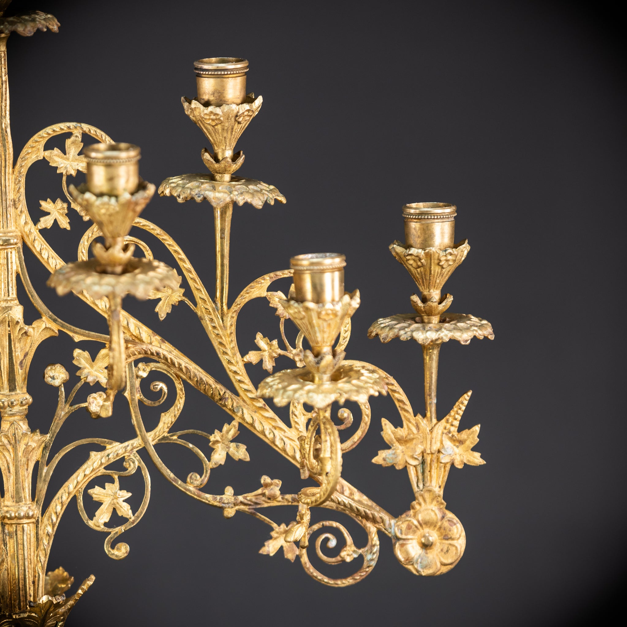Pair of Baroque Gilded Bronze Candelabras | 1800s Antique | 22" / 56 cm