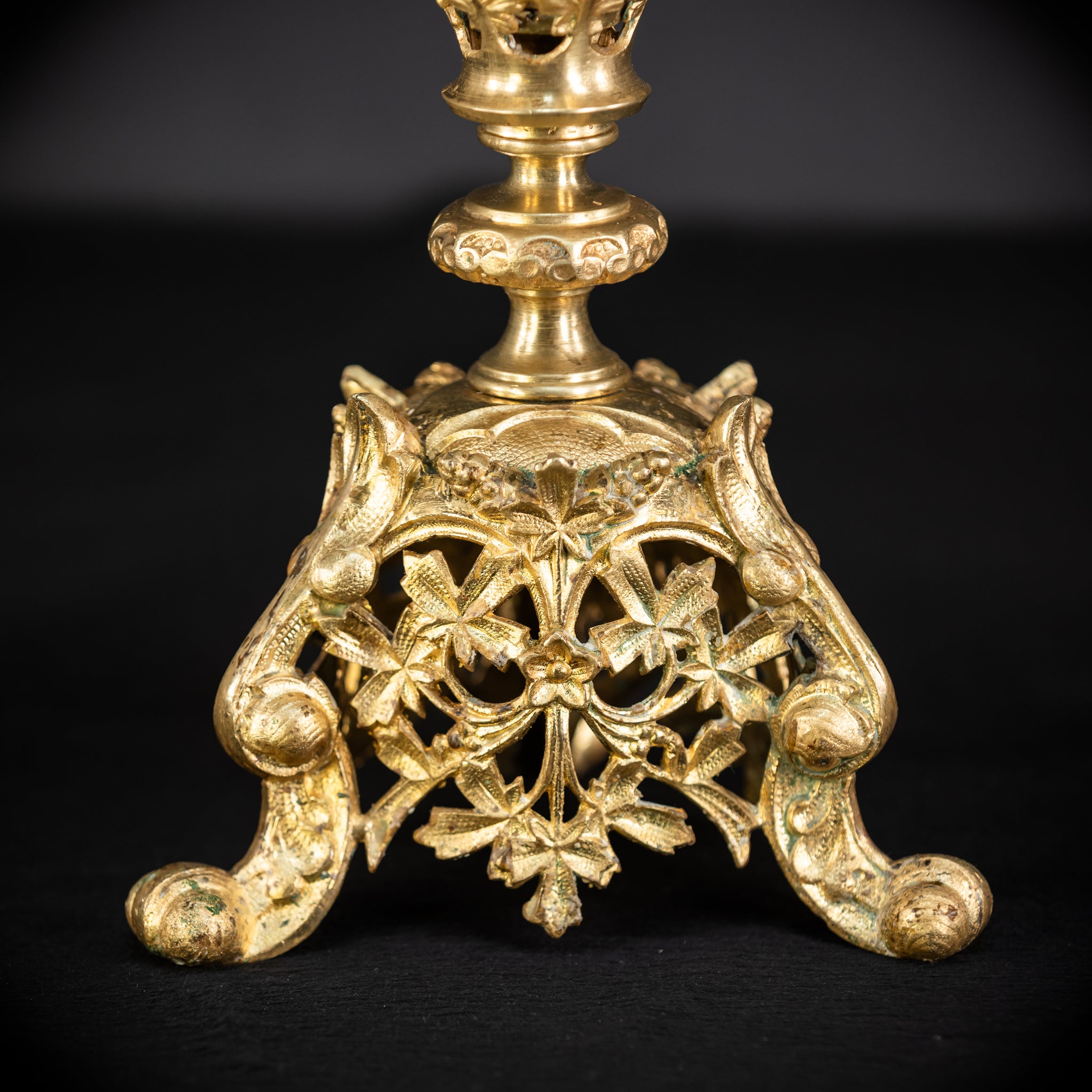 Pair of Baroque Gilded Bronze Candelabras | 1800s Antique | 22" / 56 cm