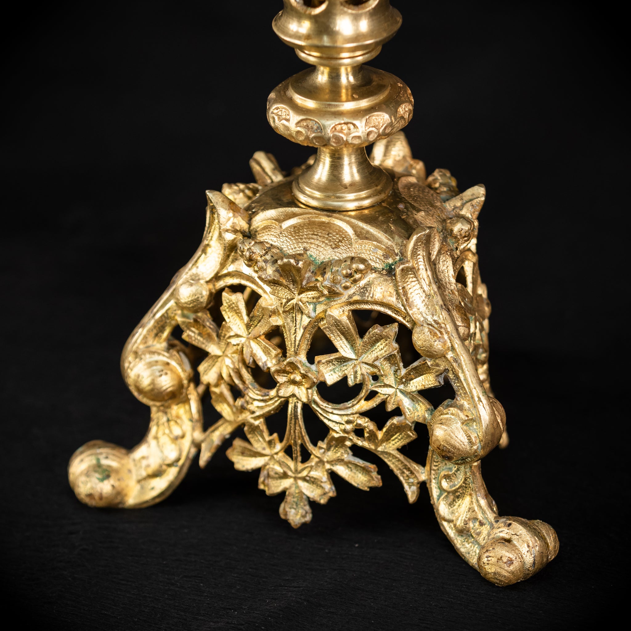 Pair of Baroque Gilded Bronze Candelabras | 1800s Antique | 22" / 56 cm