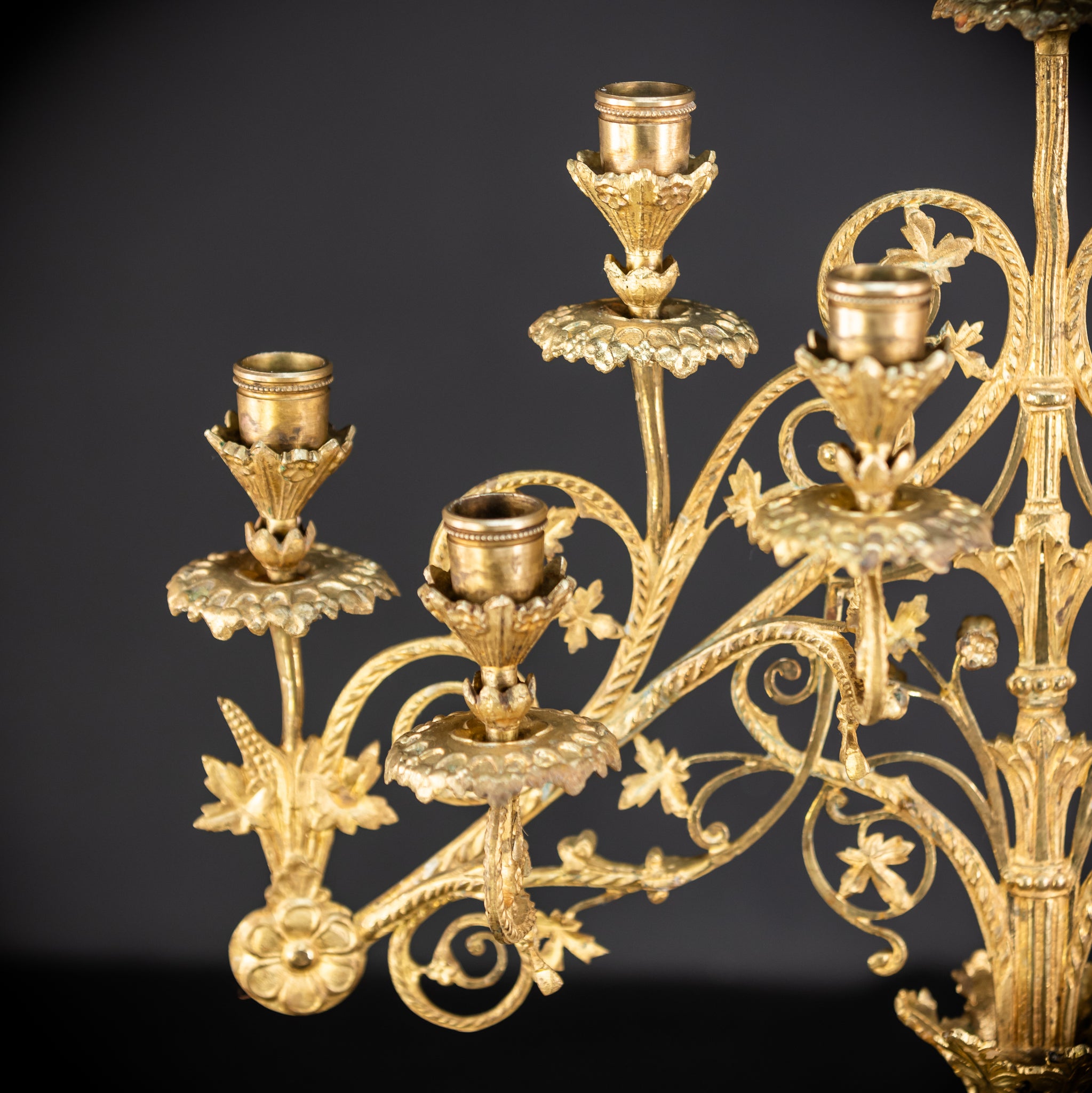 Pair of Baroque Gilded Bronze Candelabras | 1800s Antique | 22" / 56 cm