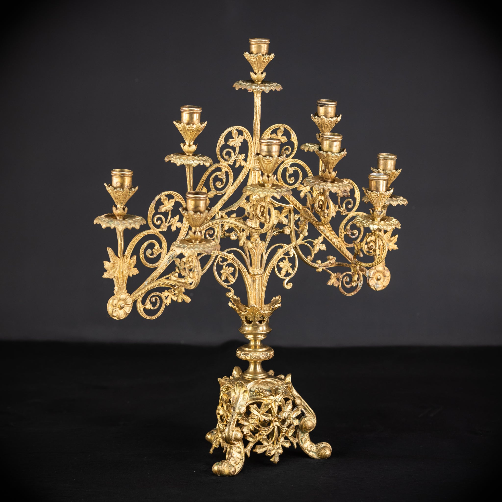 Pair of Baroque Gilded Bronze Candelabras | 1800s Antique | 22" / 56 cm