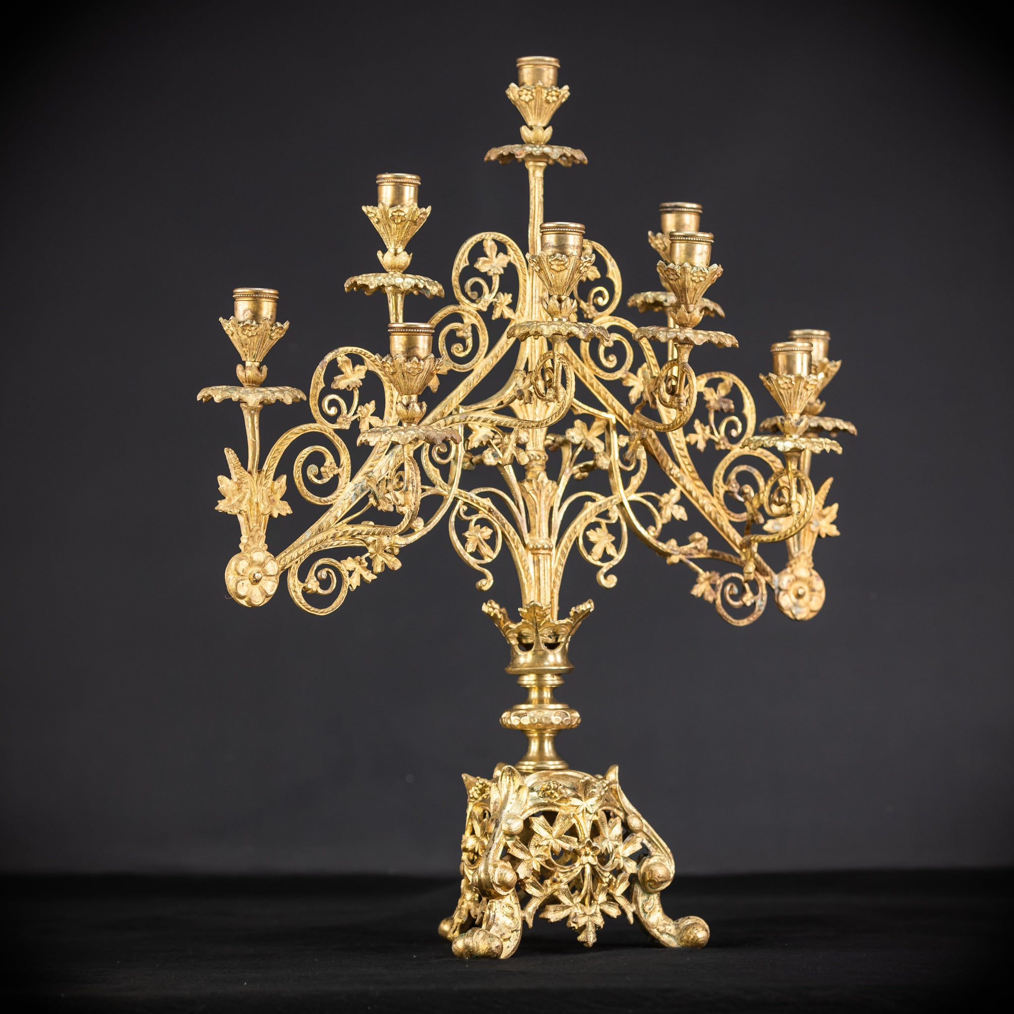Pair of Baroque Gilded Bronze Candelabras | 1800s Antique | 22" / 56 cm