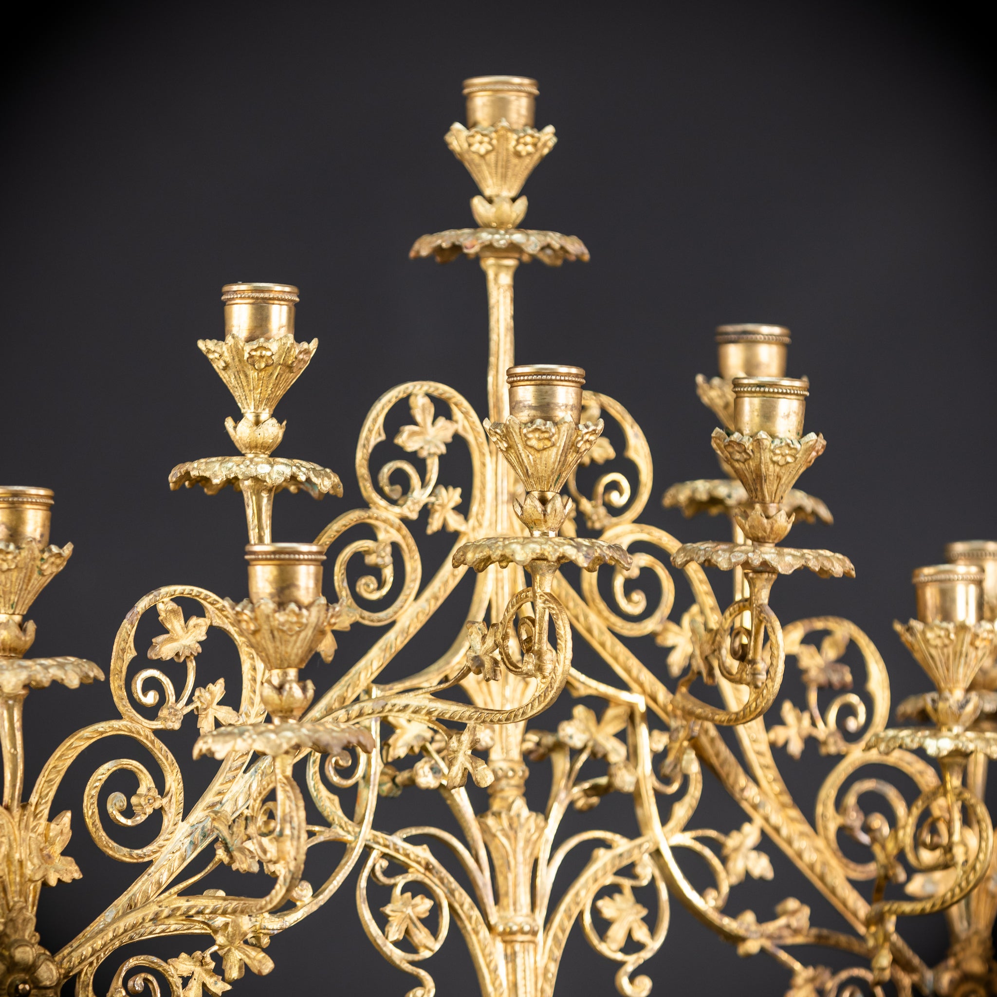 Pair of Baroque Gilded Bronze Candelabras | 1800s Antique | 22" / 56 cm