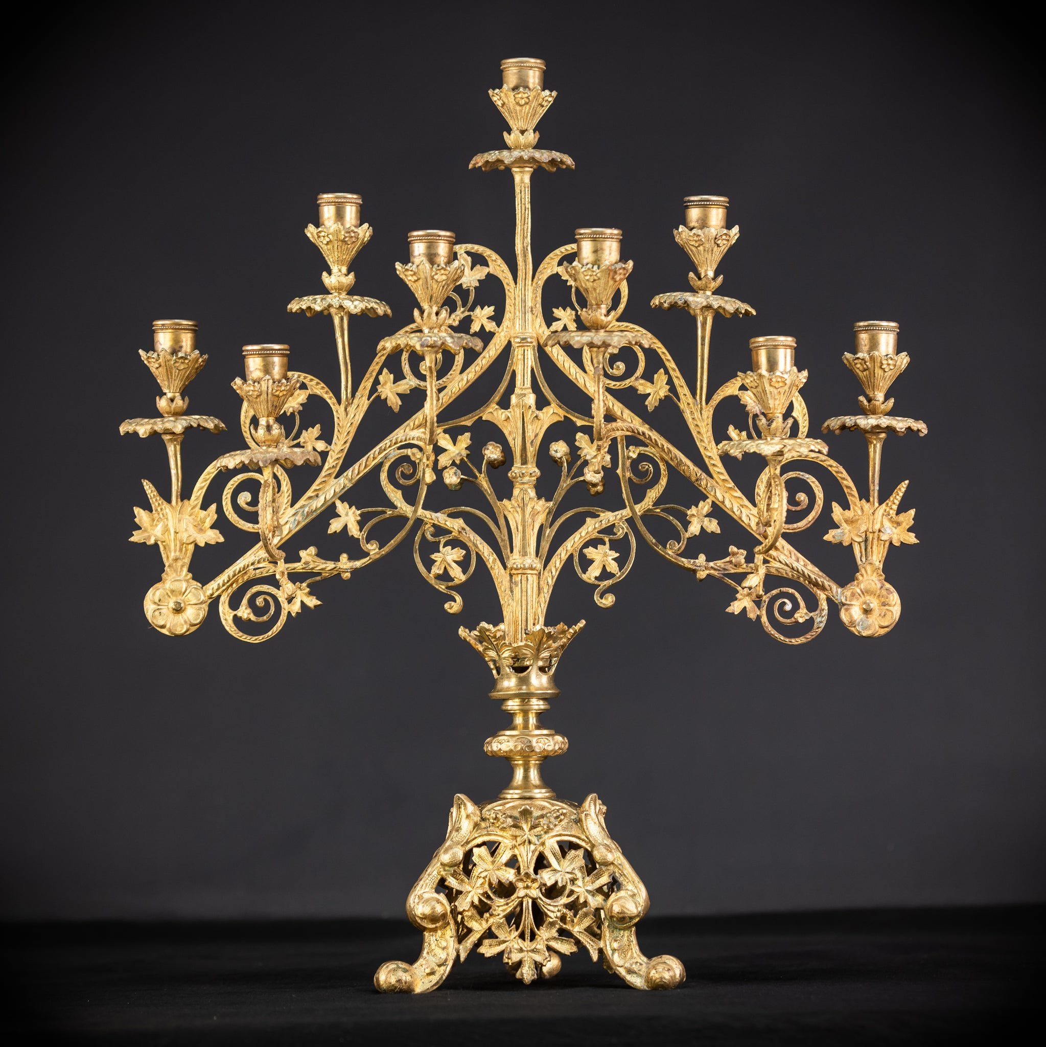 Pair of Baroque Gilded Bronze Candelabras | 1800s Antique | 22" / 56 cm