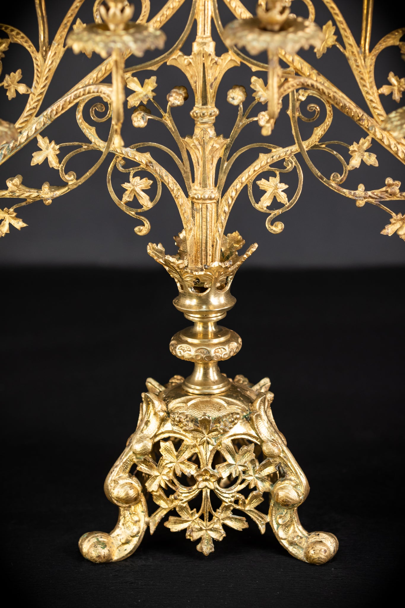 Pair of Baroque Gilded Bronze Candelabras | 1800s Antique | 22" / 56 cm
