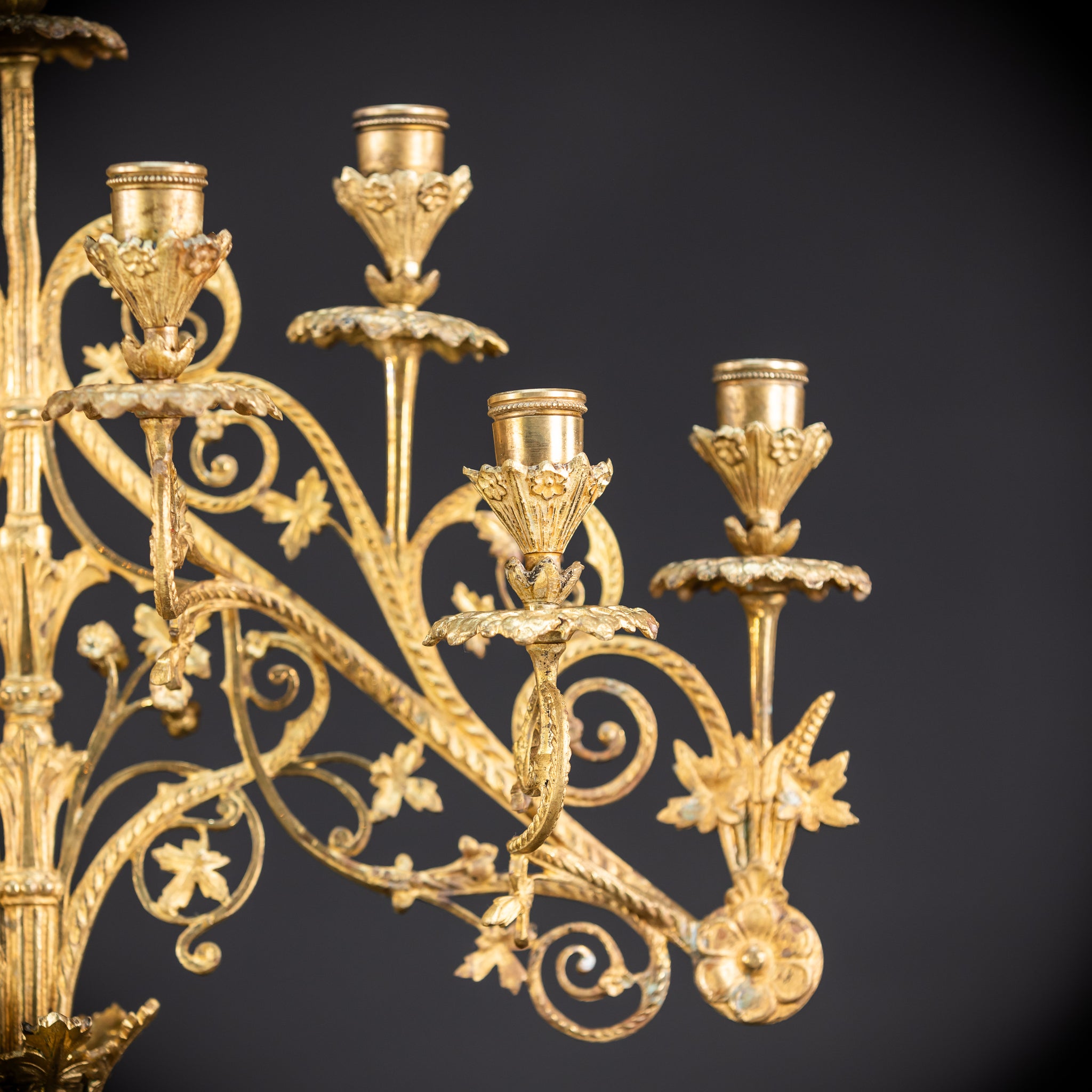 Pair of Baroque Gilded Bronze Candelabras | 1800s Antique | 22" / 56 cm