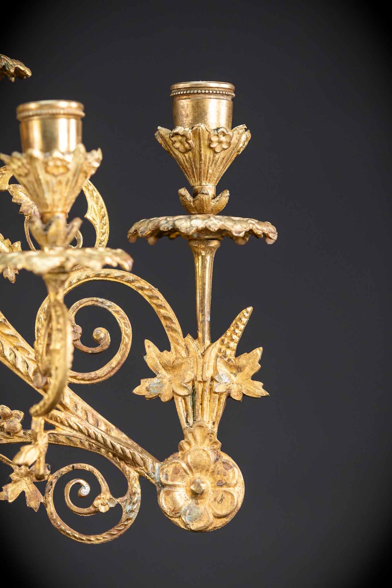 Pair of Baroque Gilded Bronze Candelabras | 1800s Antique | 22" / 56 cm