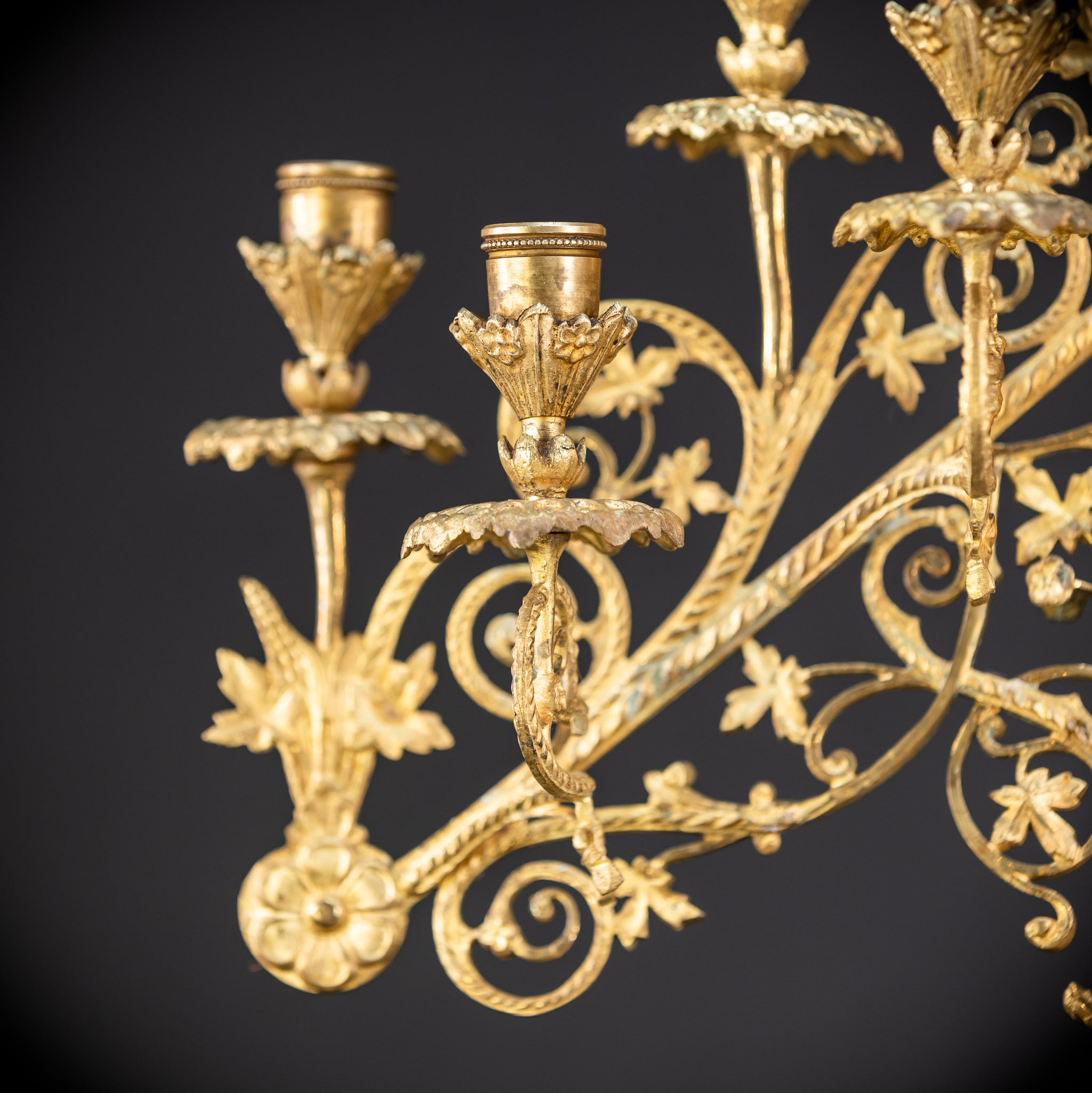 Pair of Baroque Gilded Bronze Candelabras | 1800s Antique | 22" / 56 cm