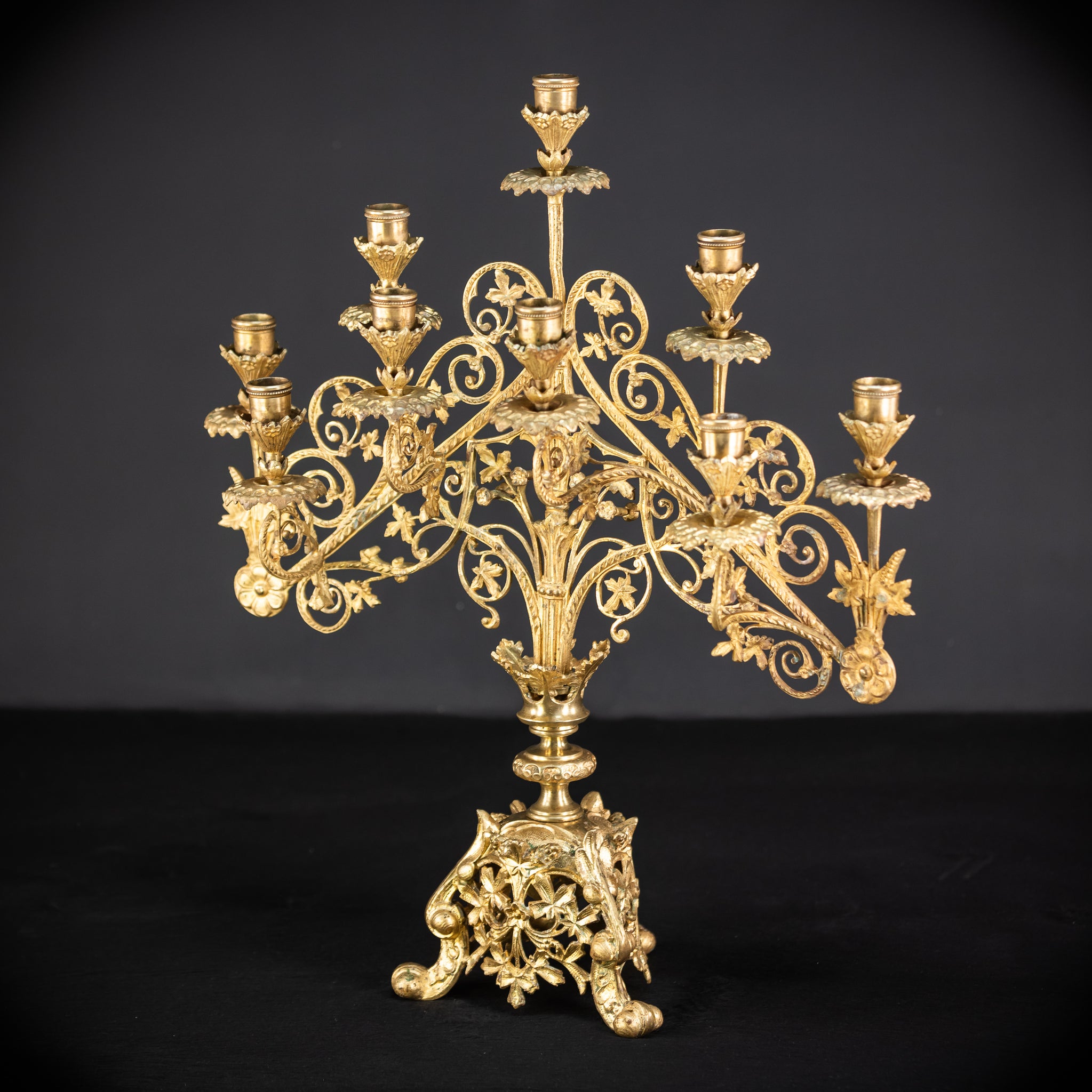 Pair of Baroque Gilded Bronze Candelabras | 1800s Antique | 22" / 56 cm