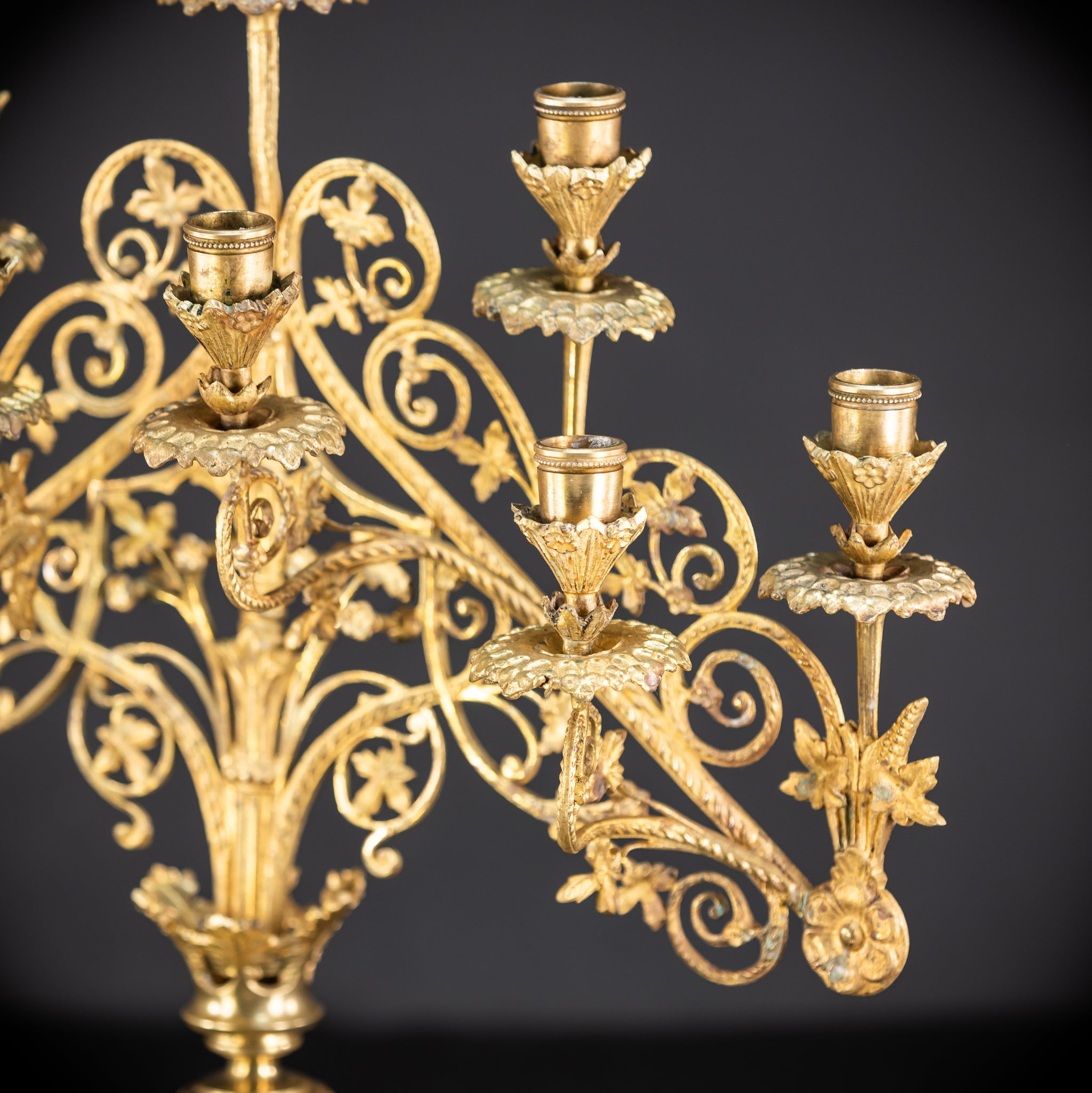 Pair of Baroque Gilded Bronze Candelabras | 1800s Antique | 22" / 56 cm