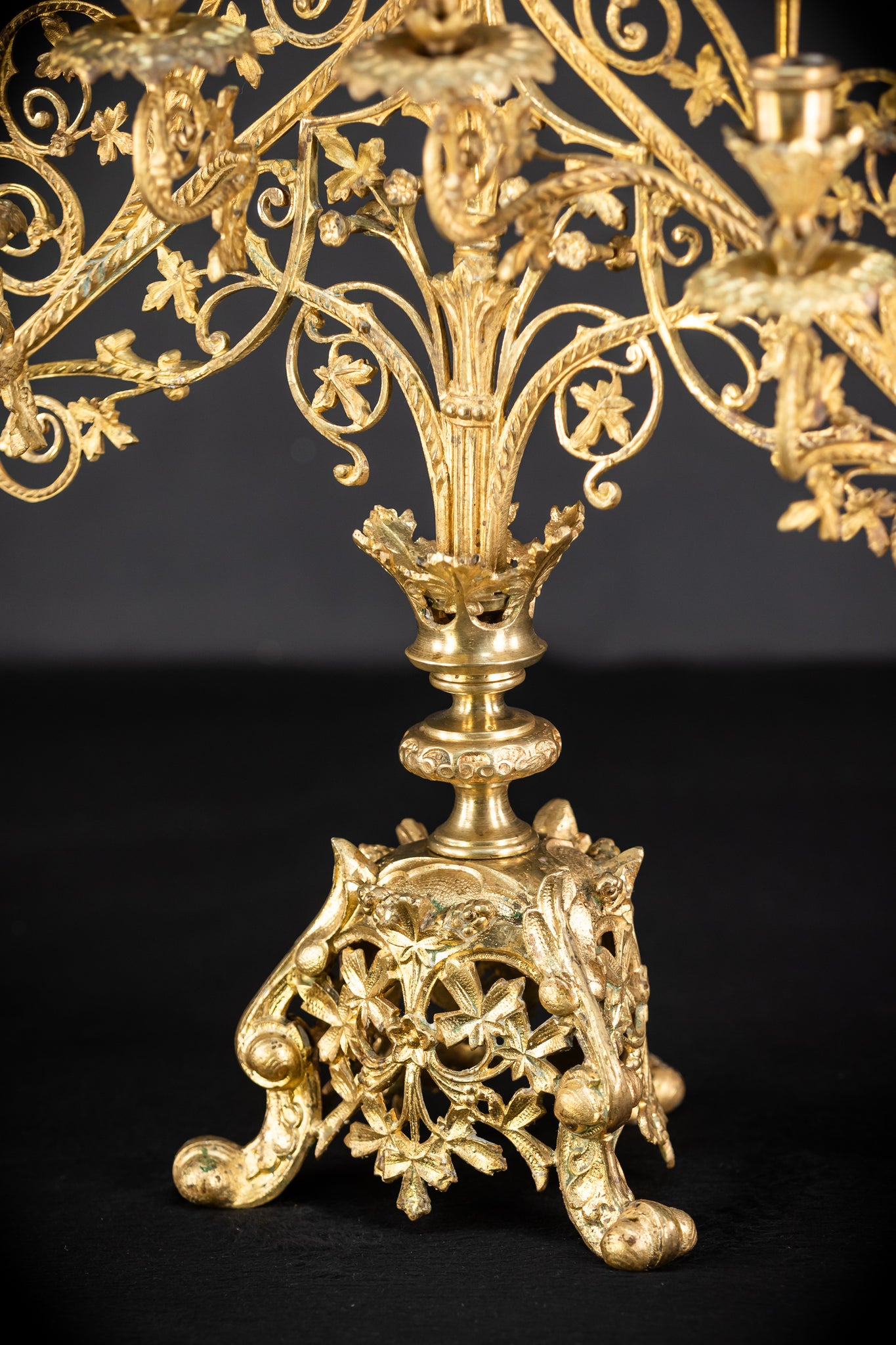Pair of Baroque Gilded Bronze Candelabras | 1800s Antique | 22" / 56 cm